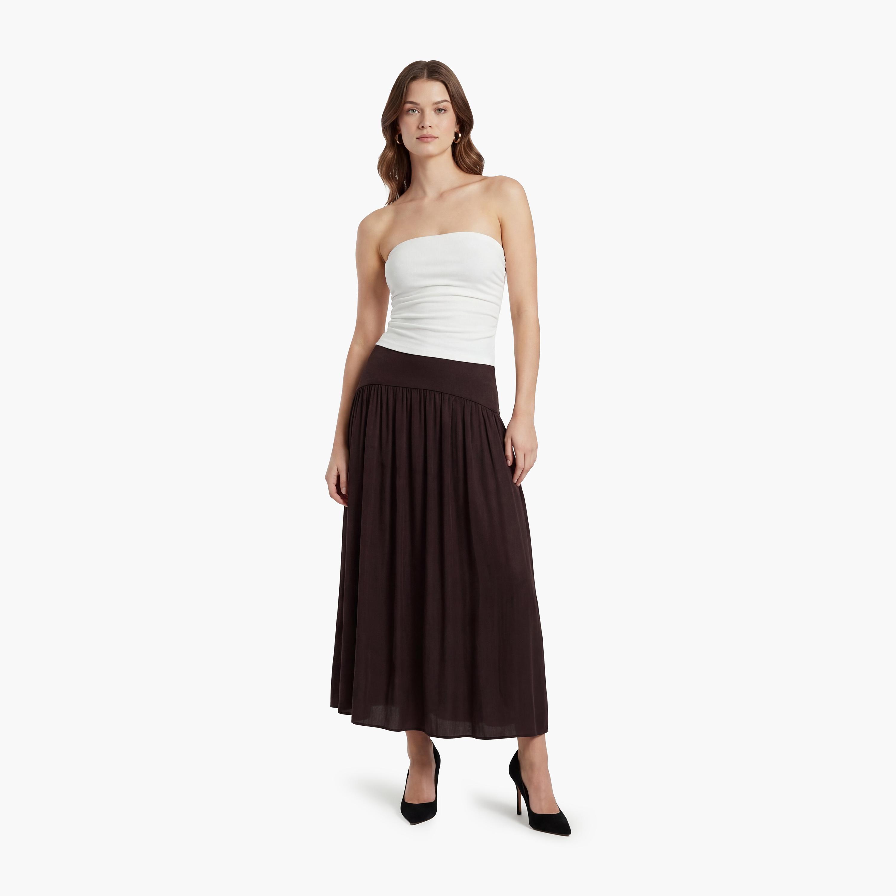 تنورة ميدي نسائية بقصة كلوش (فلير) بلون بنفسجي من كوتون-women-clothing-bottoms-skirts-image-2