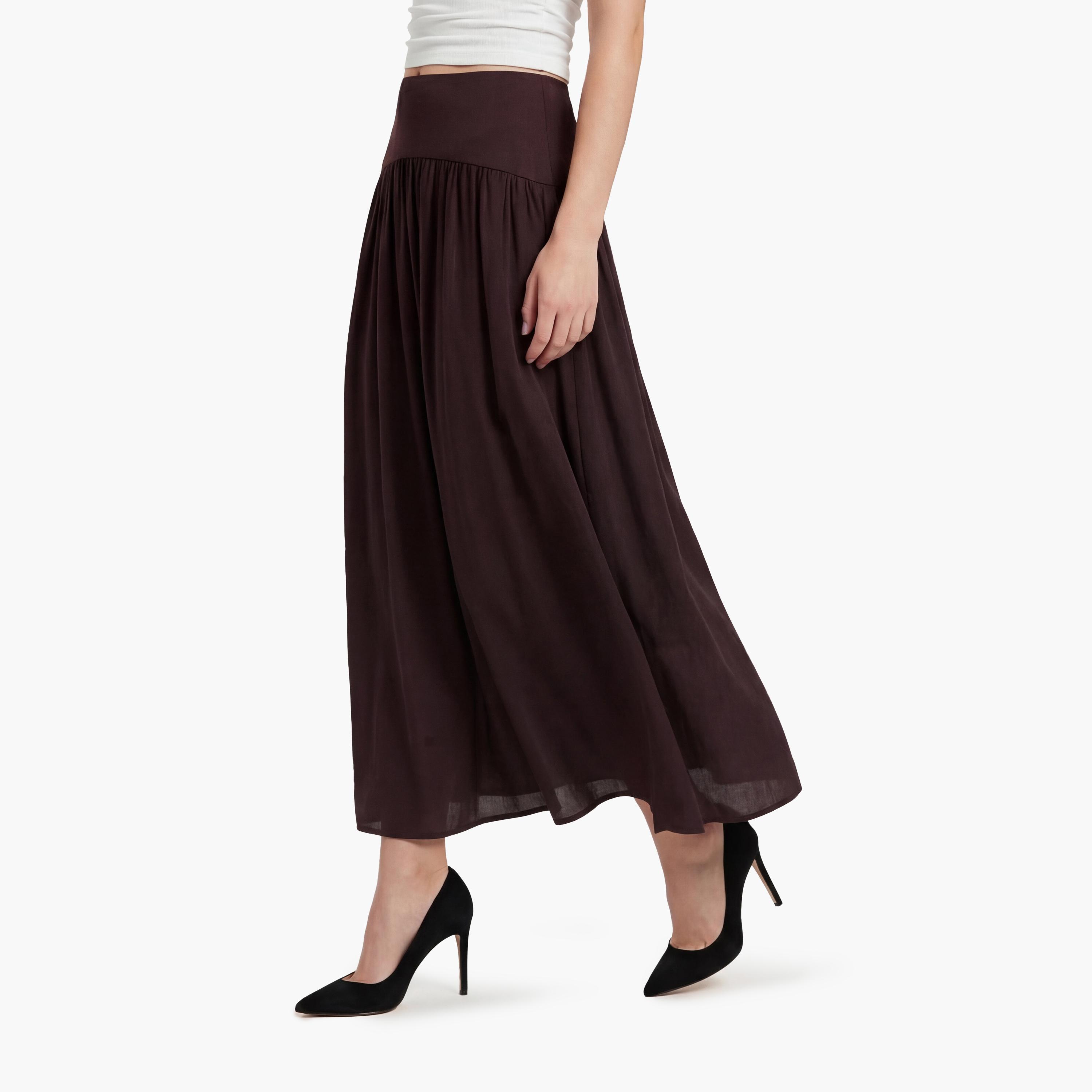 تنورة ميدي نسائية بقصة كلوش (فلير) بلون بنفسجي من كوتون-women-clothing-bottoms-skirts-image-3