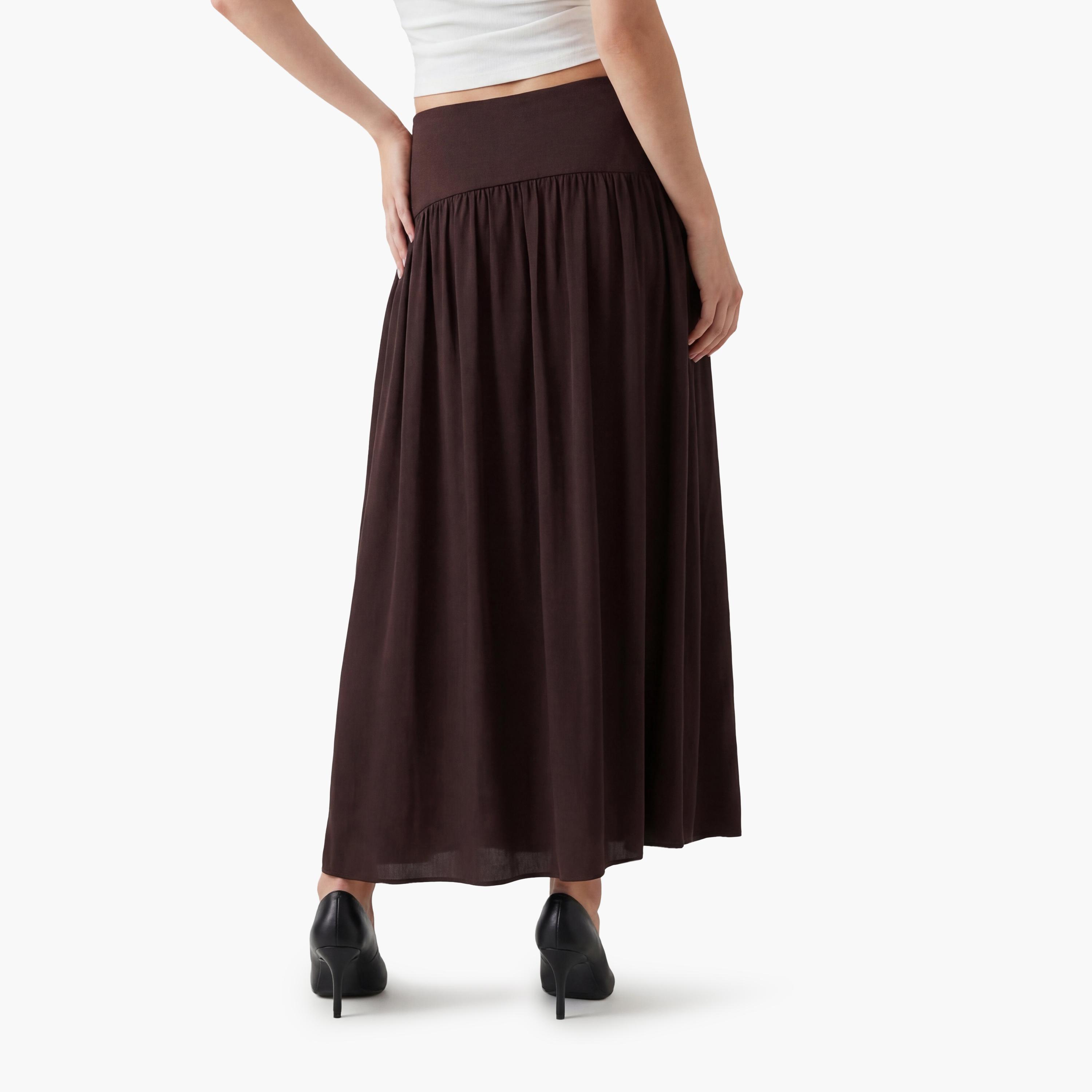 تنورة ميدي نسائية بقصة كلوش (فلير) بلون بنفسجي من كوتون-women-clothing-bottoms-skirts-image-4