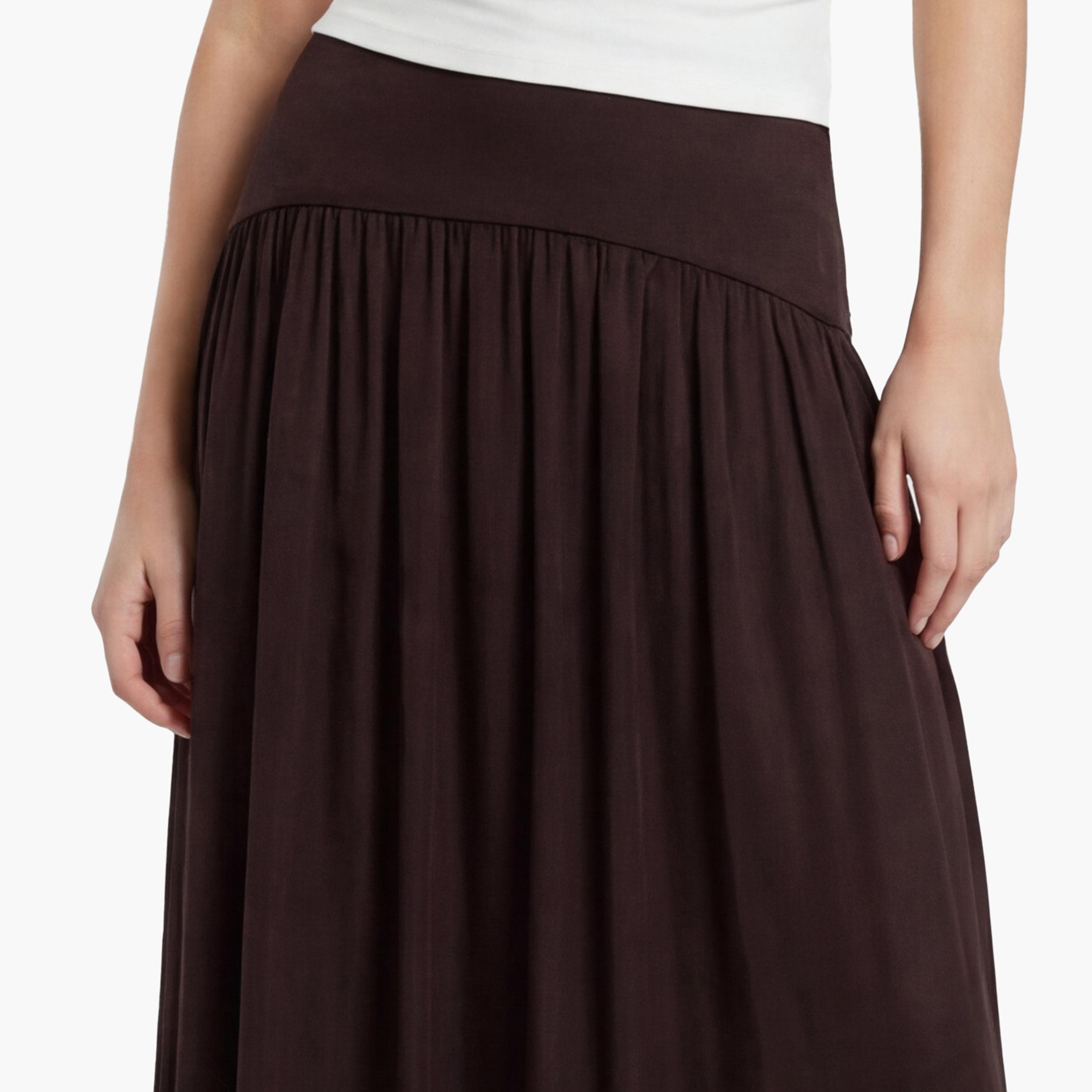 تنورة ميدي نسائية بقصة كلوش (فلير) بلون بنفسجي من كوتون-women-clothing-bottoms-skirts-image-5