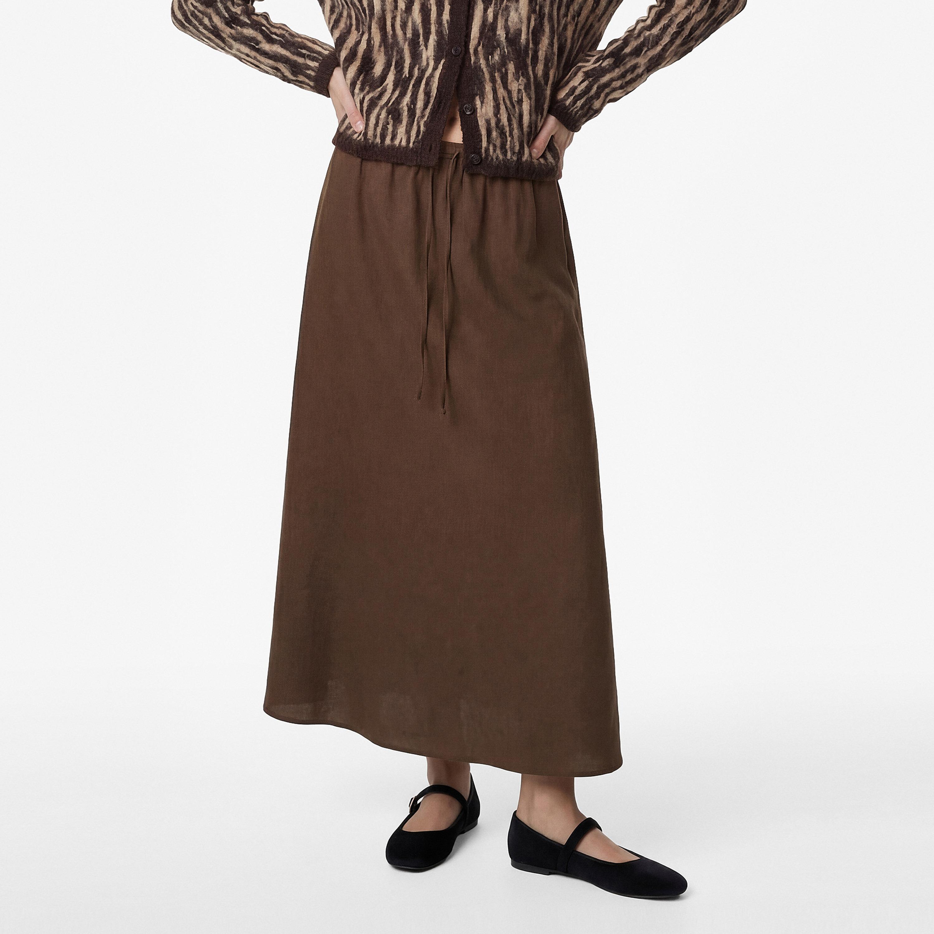 تنورة ماكسي نسائية قصة "ايه-لاين" من القطن البني من كوتون-women-clothing-bottoms-skirts-image-1