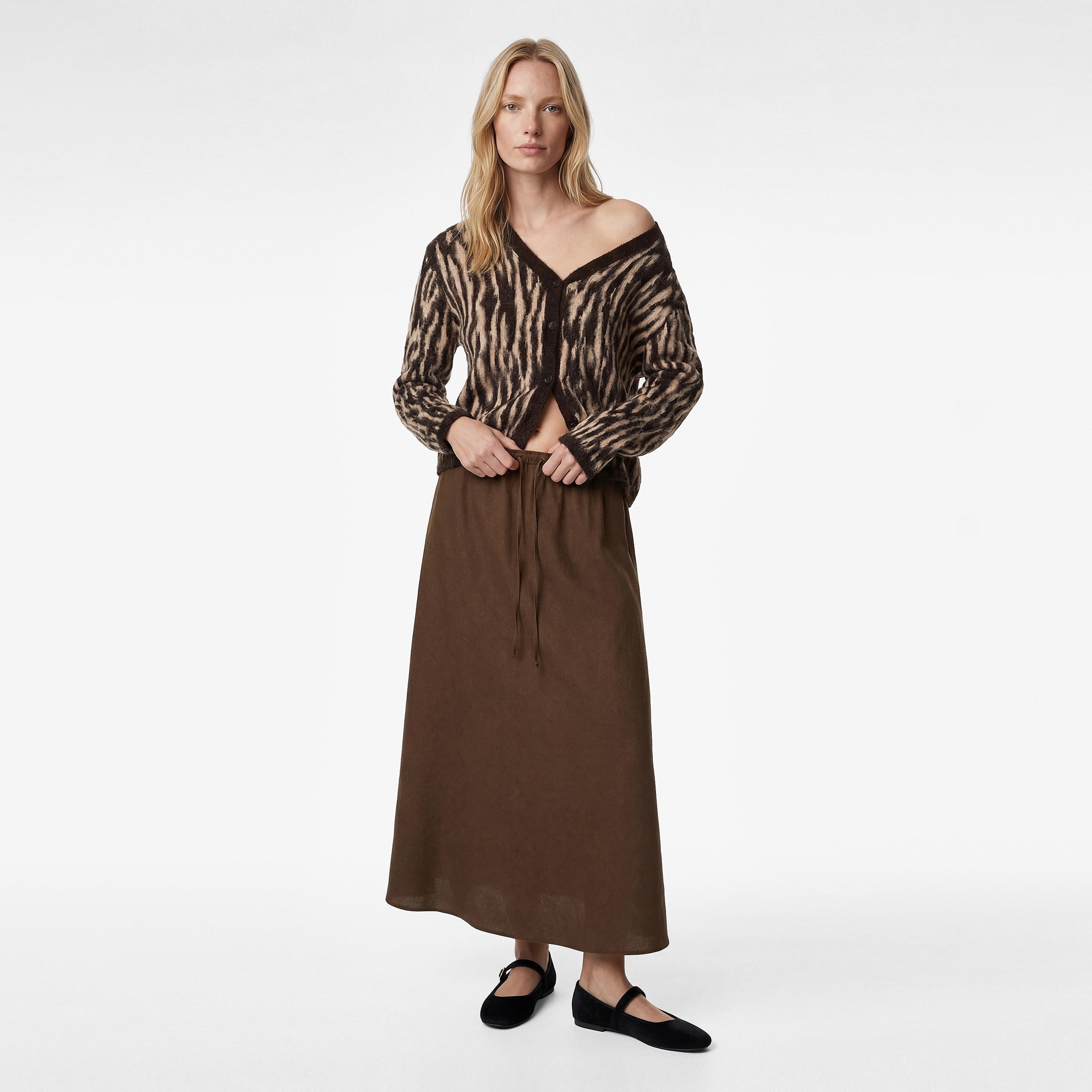 تنورة ماكسي نسائية قصة "ايه-لاين" من القطن البني من كوتون-women-clothing-bottoms-skirts-image-2