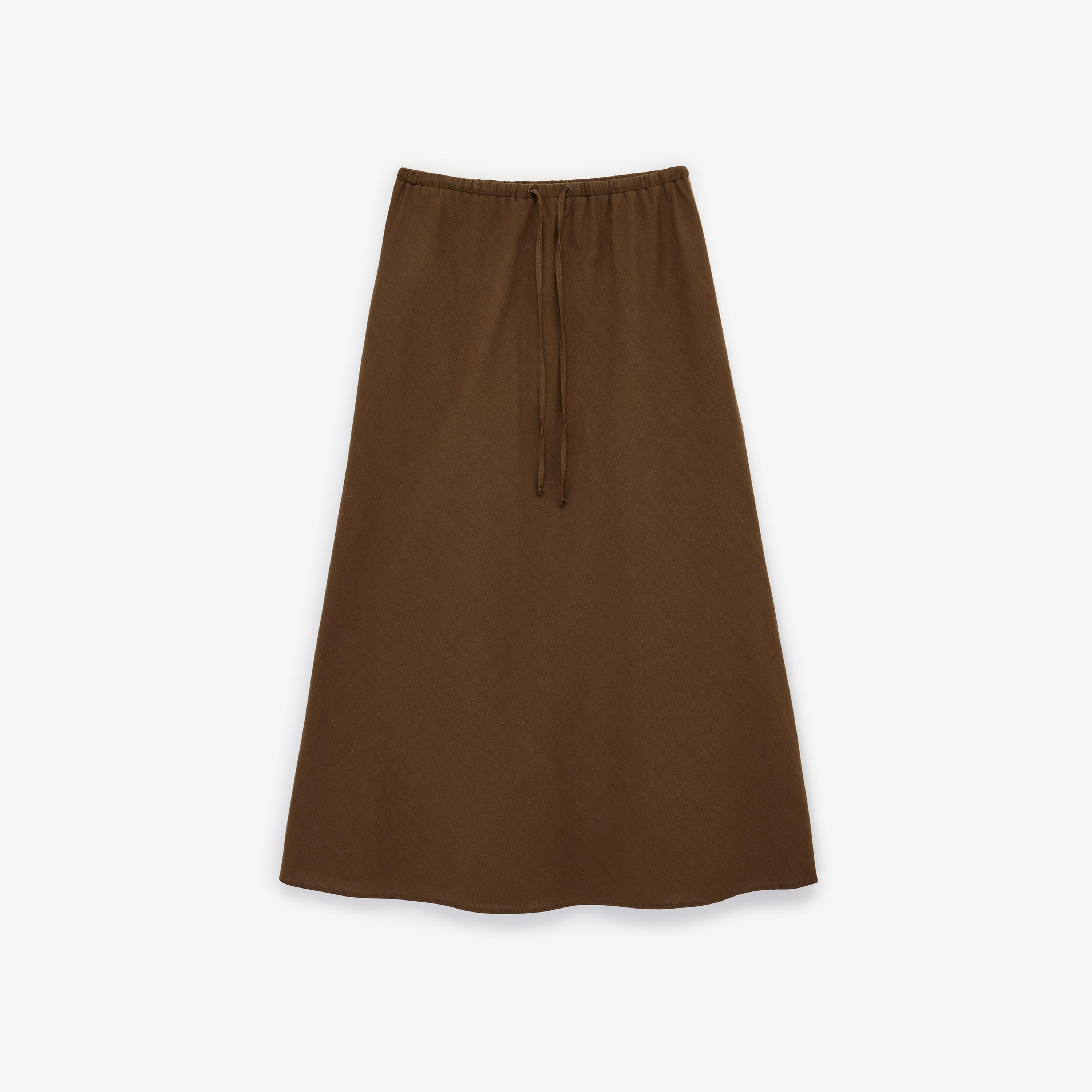 تنورة ماكسي نسائية قصة "ايه-لاين" من القطن البني من كوتون-women-clothing-bottoms-skirts-image-3