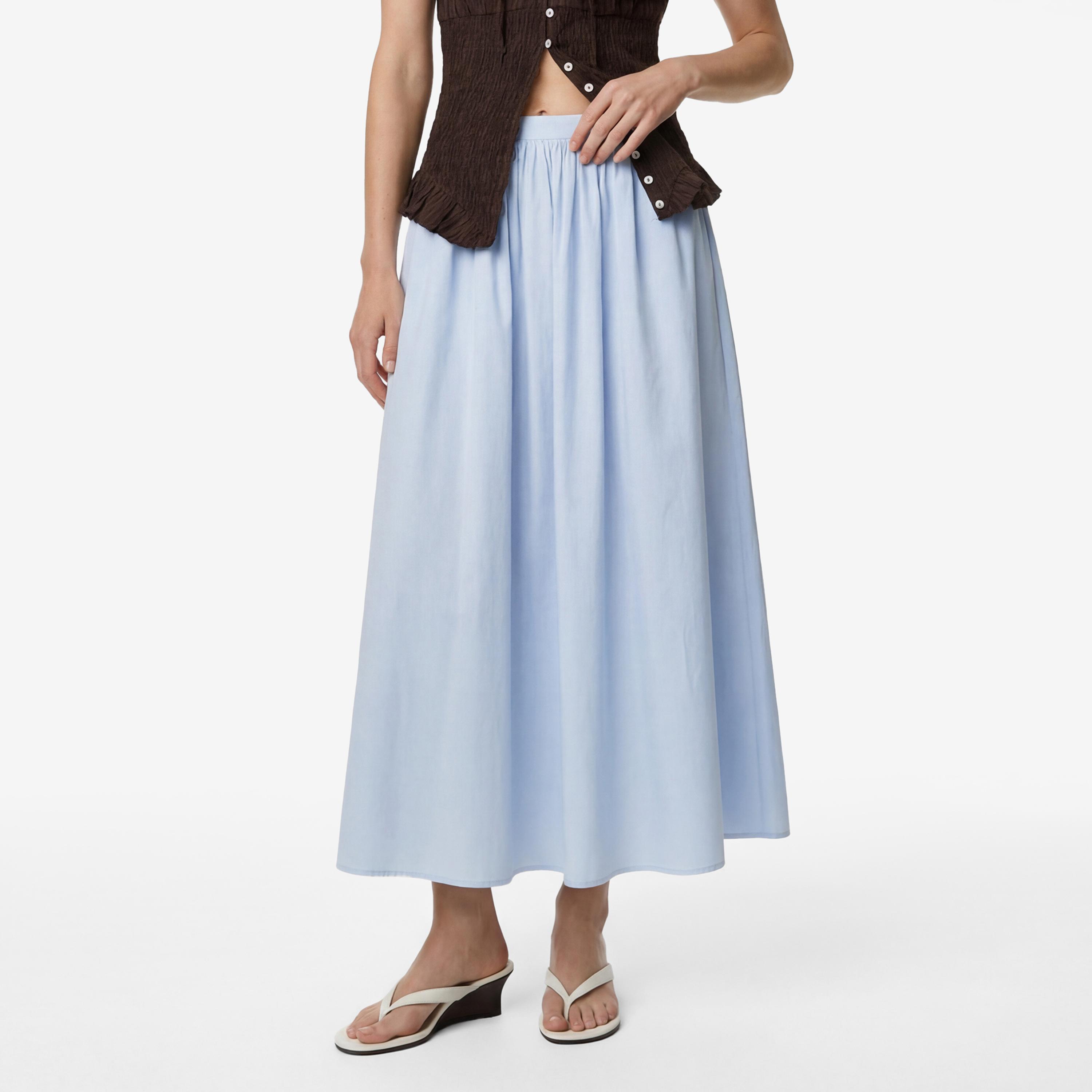 تنورة ميدي نسائية قصة "ايه-لاين" من القطن الأزرق الفاتح من كوتون-women-clothing-bottoms-skirts-image-1