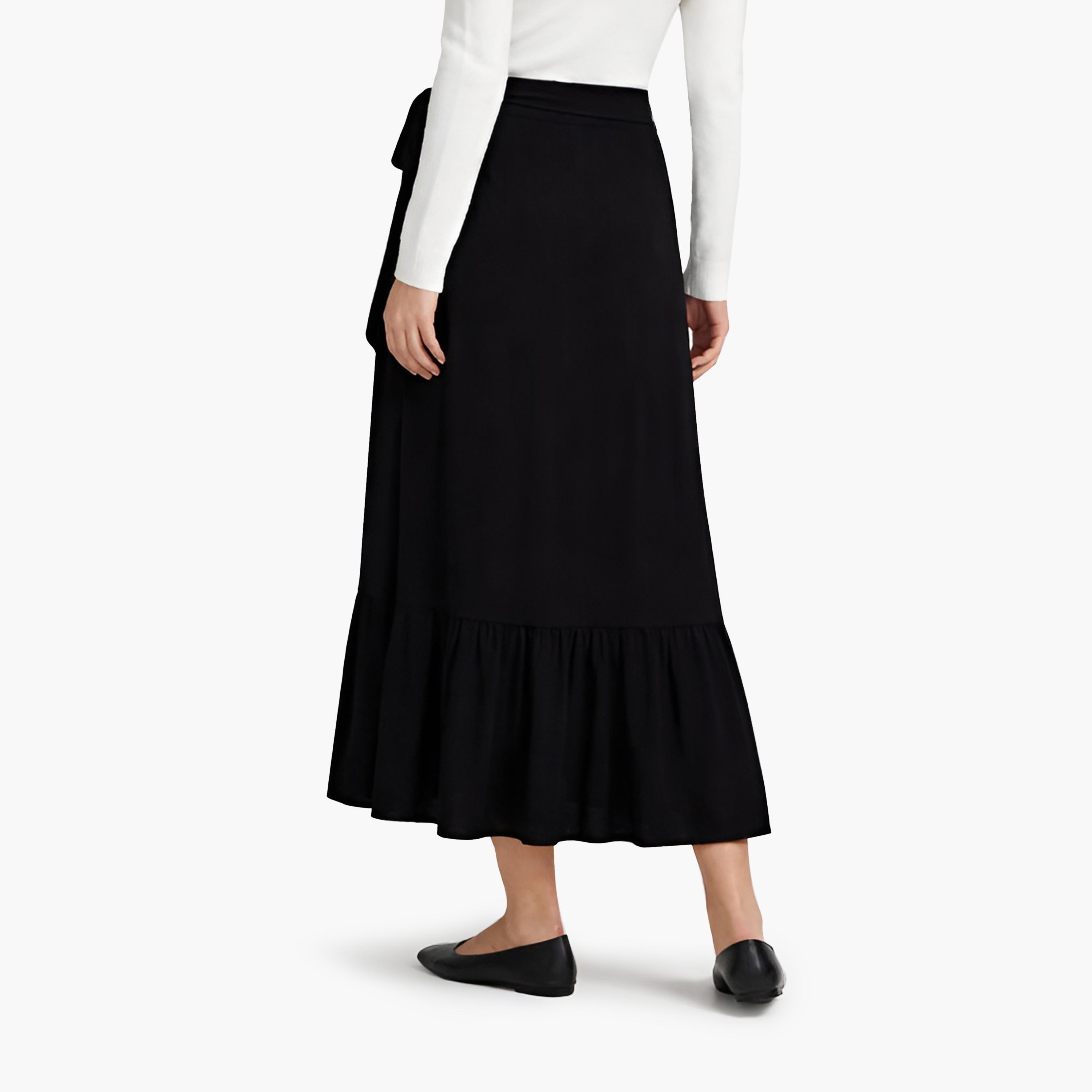 تنورة ميدي نسائية بتصميم طبقات بلون أسود من كوتون-women-clothing-bottoms-skirts-image-4
