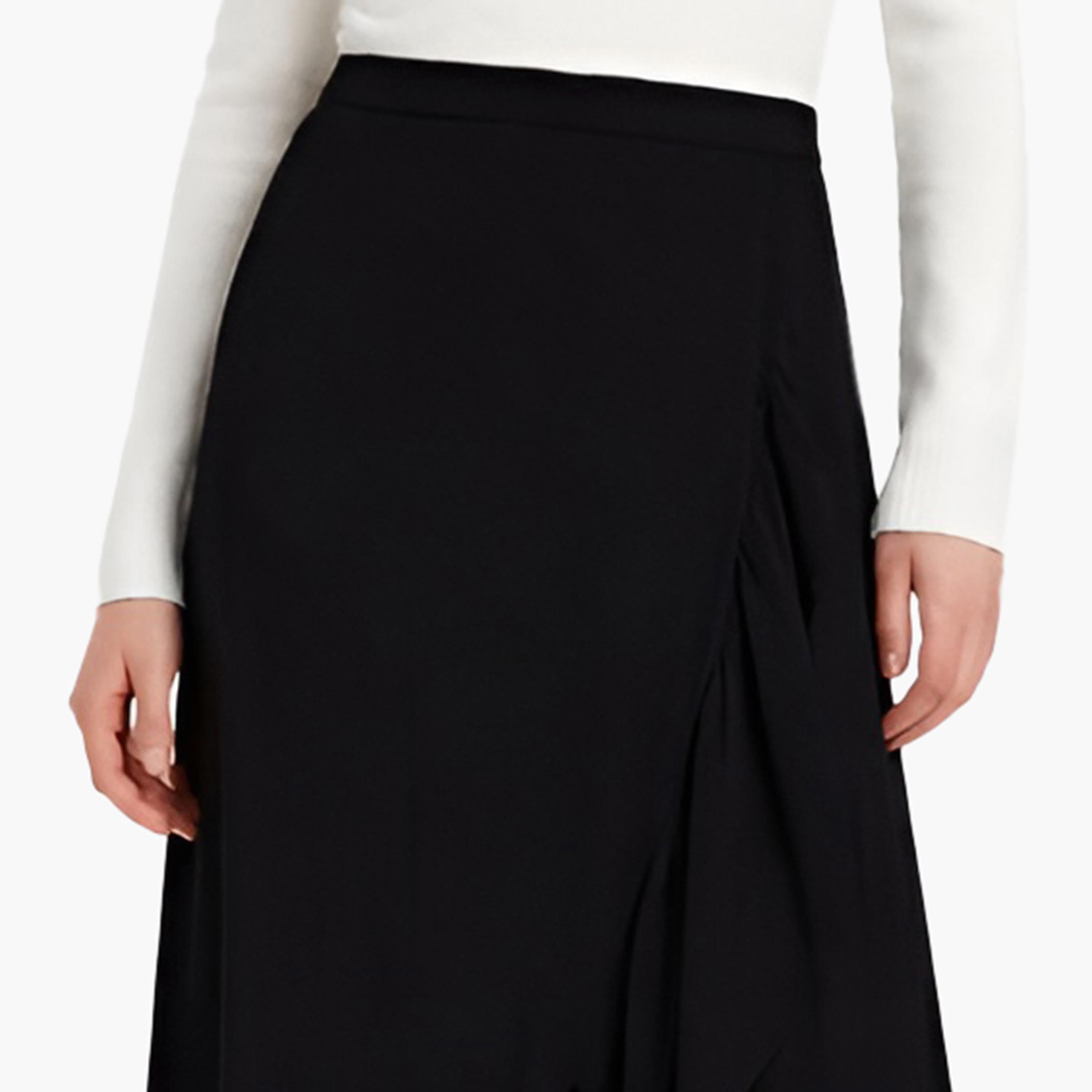 تنورة ميدي نسائية بتصميم طبقات بلون أسود من كوتون-women-clothing-bottoms-skirts-image-5