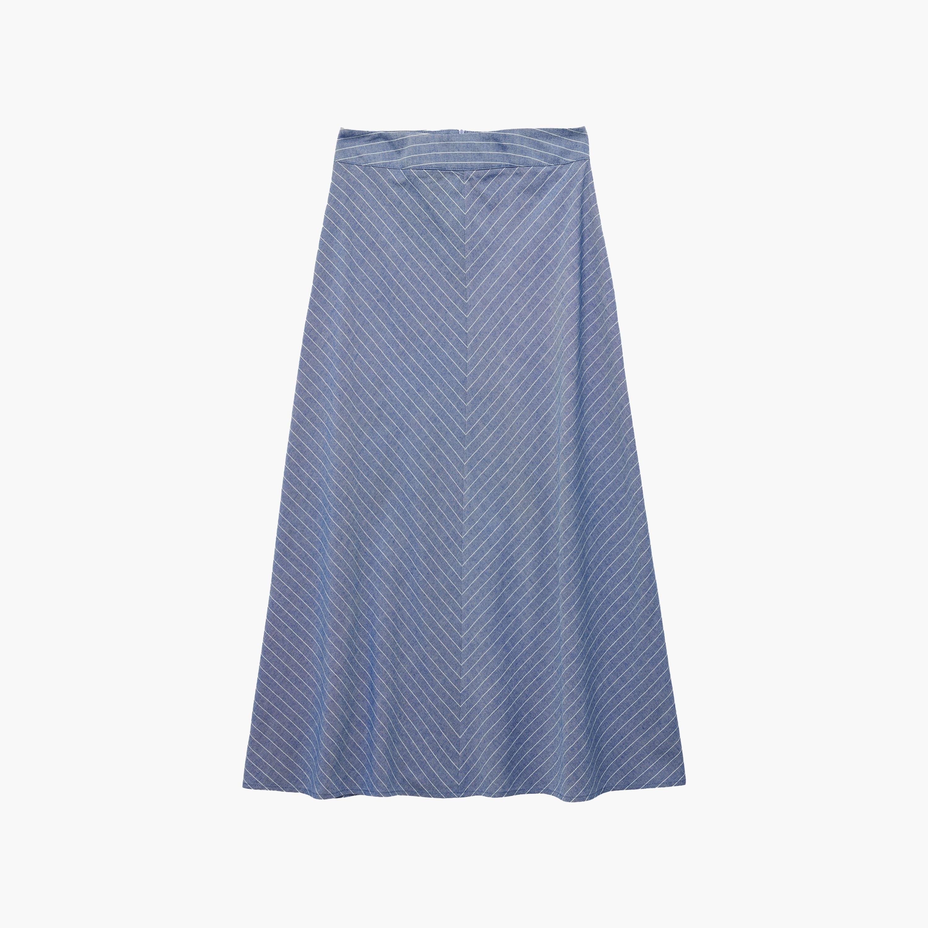 تنورة ميدي نسائية قصة "ايه-لاين" بتصميم مخطط بلون أزرق من كوتون-women-clothing-bottoms-skirts-image-6