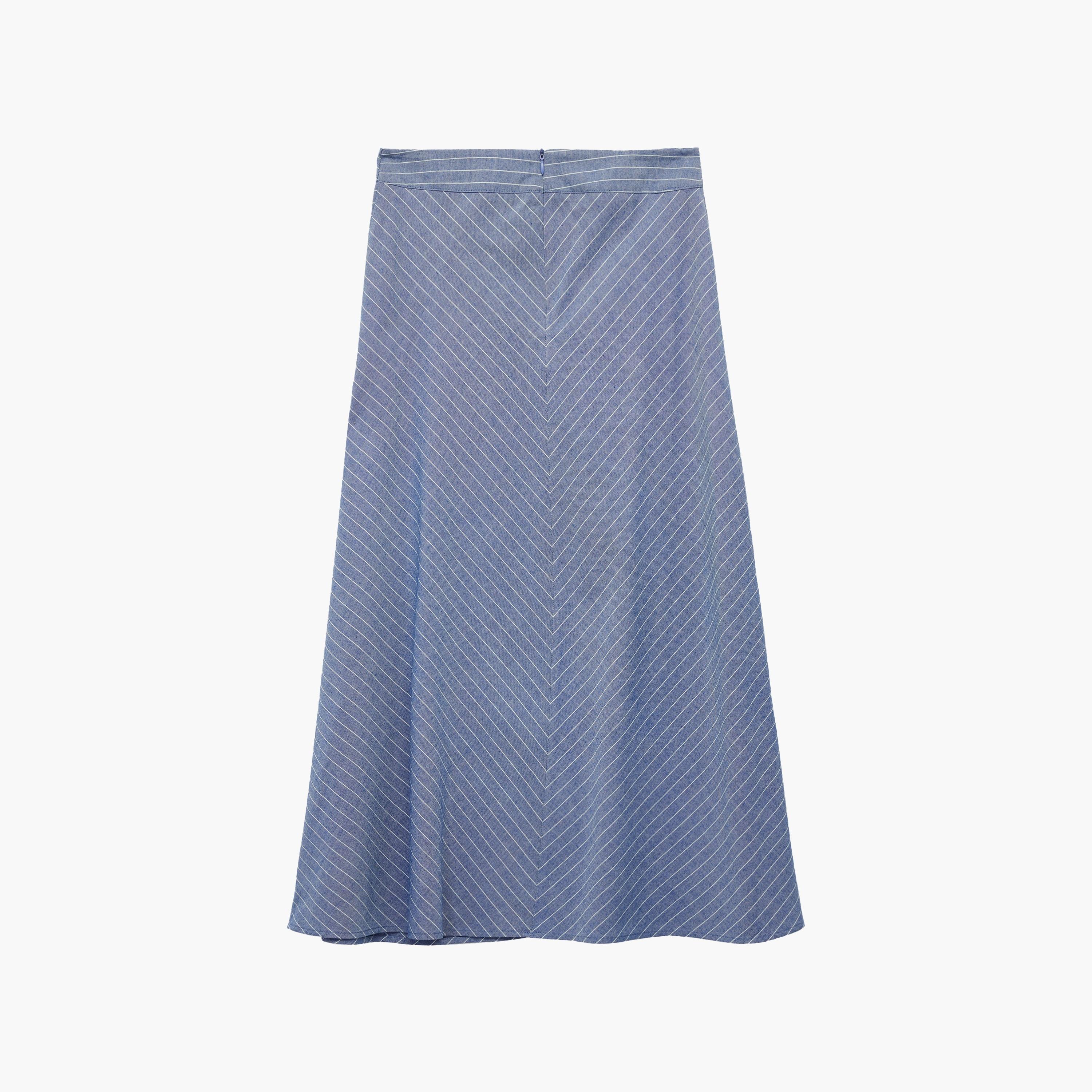 تنورة ميدي نسائية قصة "ايه-لاين" بتصميم مخطط بلون أزرق من كوتون-women-clothing-bottoms-skirts-image-7