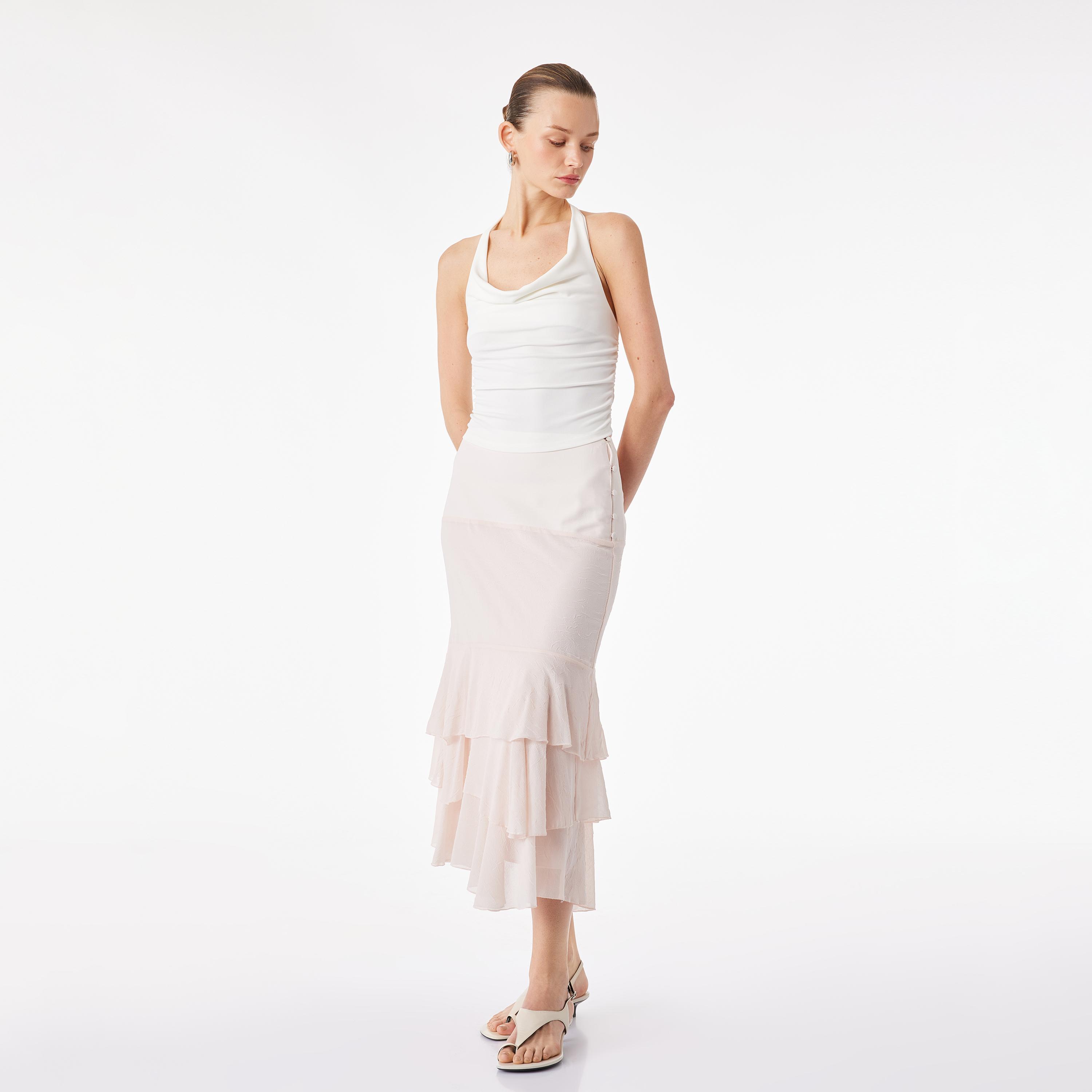 تنورة ميدي نسائية متعددة الطبقات بلون وردي من كوتون-women-clothing-bottoms-skirts-image-2