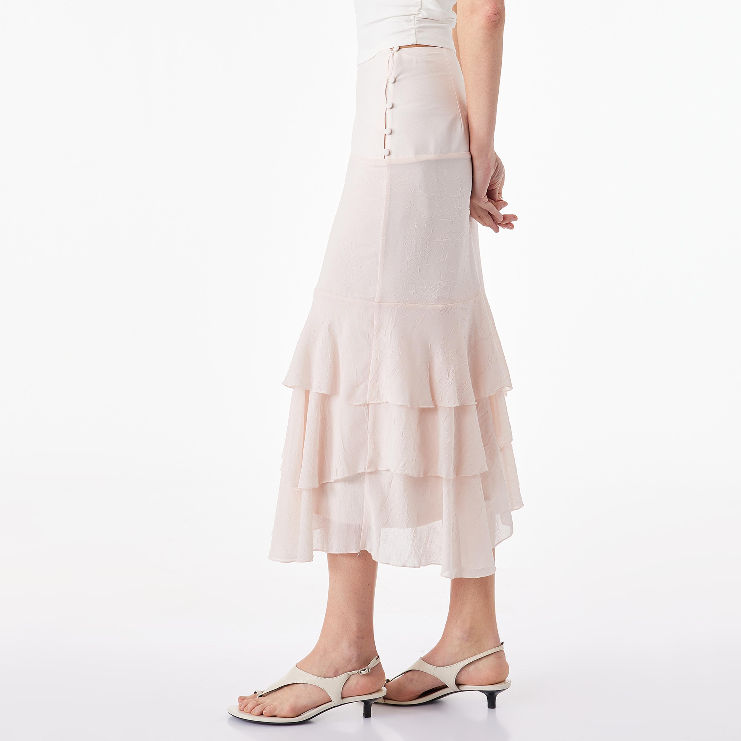 تنورة ميدي نسائية متعددة الطبقات بلون وردي من كوتون-women-clothing-bottoms-skirts-image-3