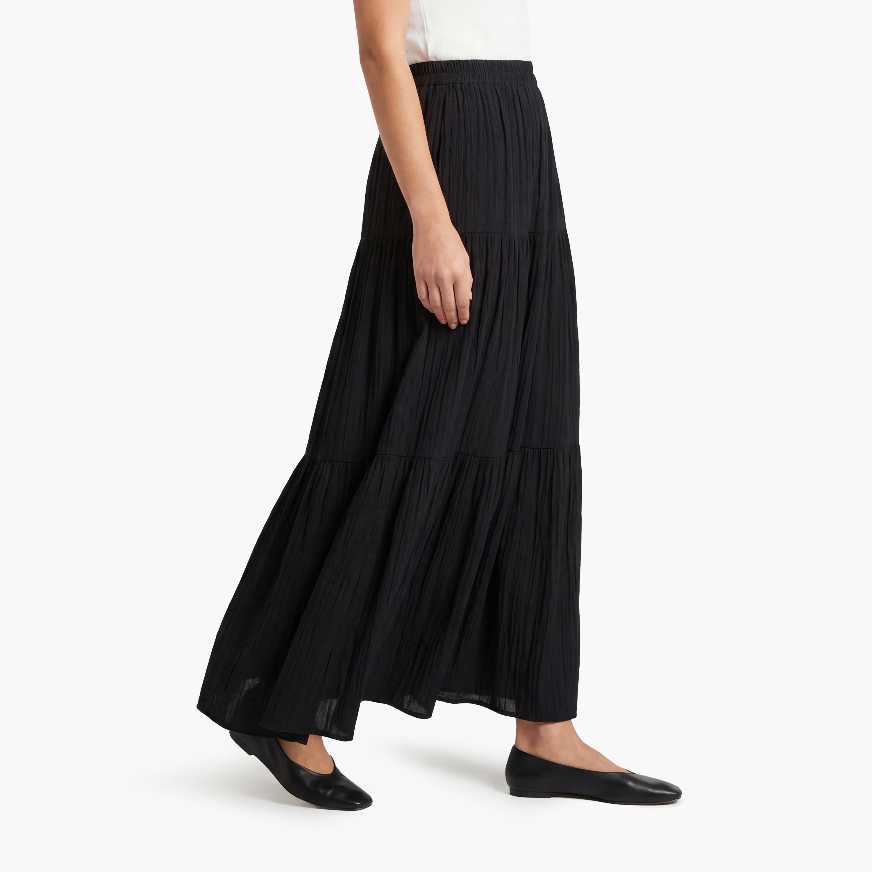 تنورة ماكسي نسائية بتصميم طبقات بلون أسود من كوتون-women-clothing-bottoms-skirts-image-3