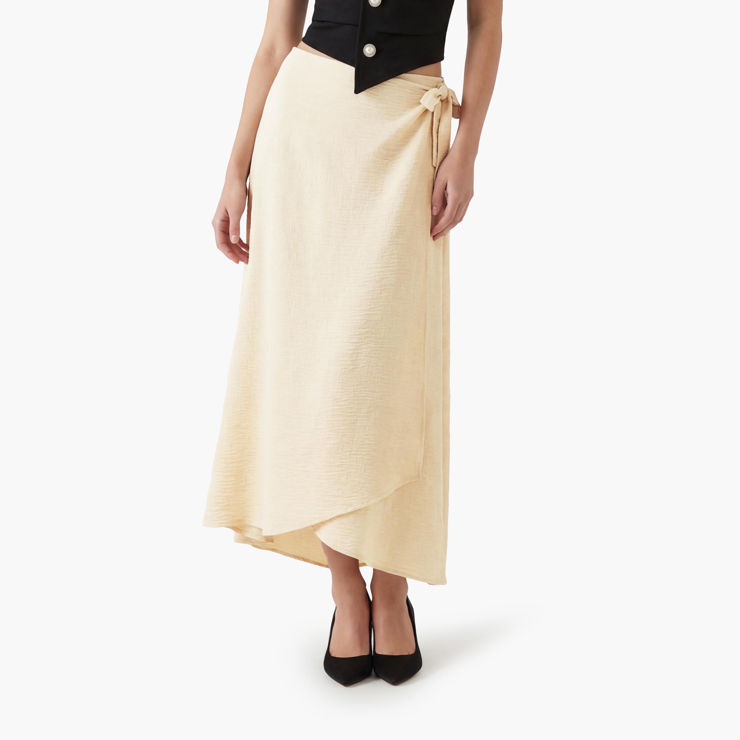 تنورة ميدي نسائية بتصميم لف من كوتون-women-clothing-bottoms-skirts-image-1