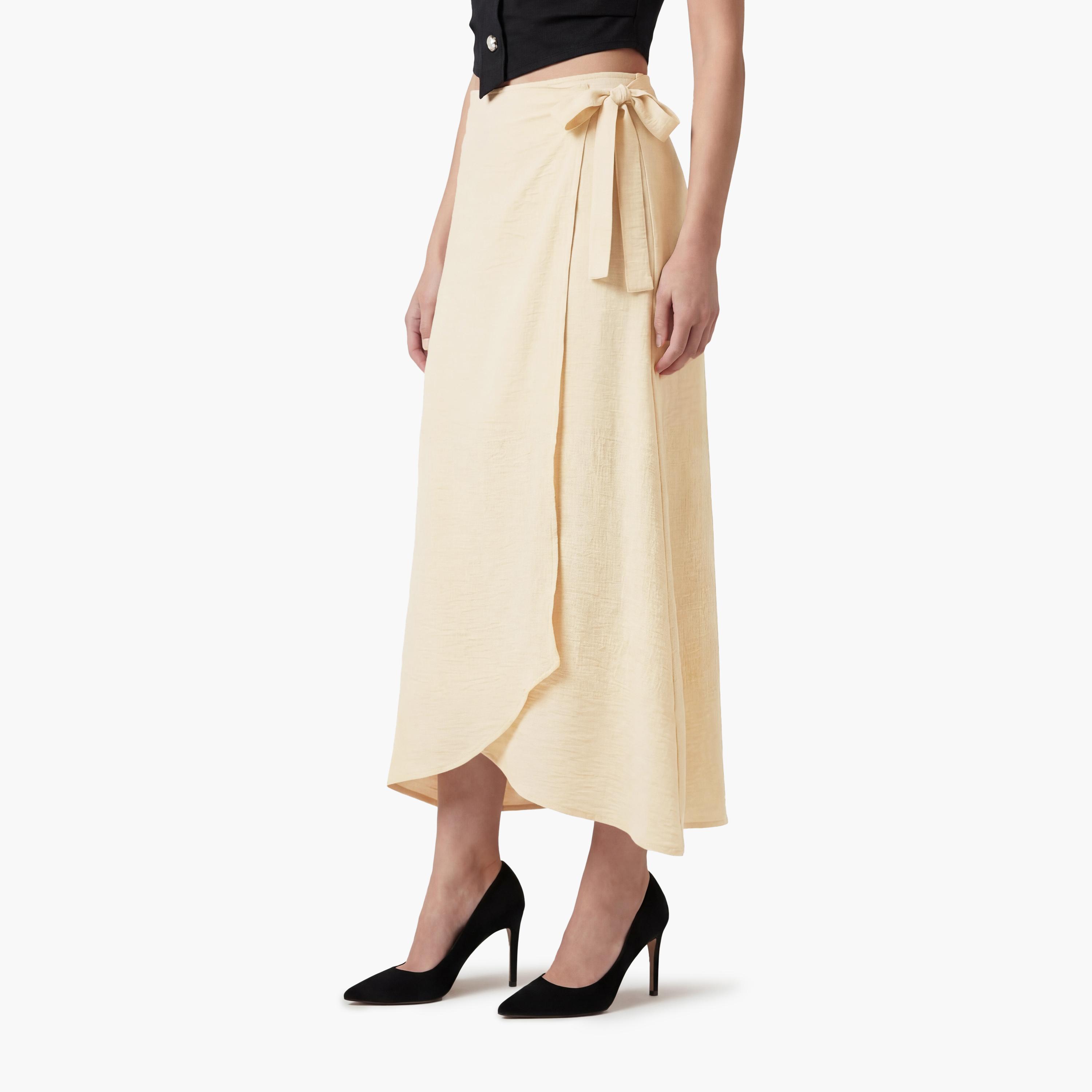 تنورة ميدي نسائية بتصميم لف من كوتون-women-clothing-bottoms-skirts-image-3