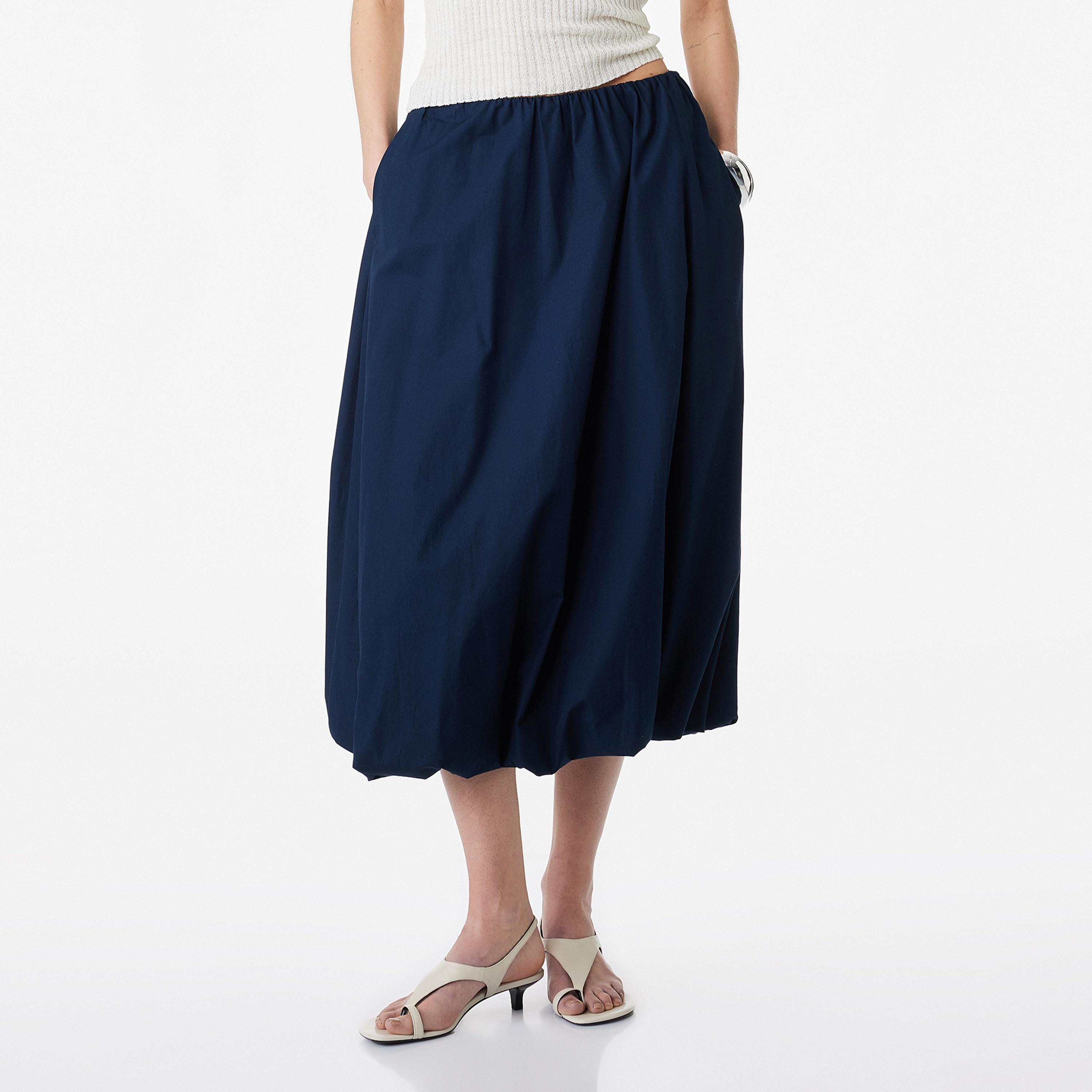 تنورة ميدي نسائية "بابل" منفوشة من القطن الكحلي من كوتون-women-clothing-bottoms-skirts-image-1