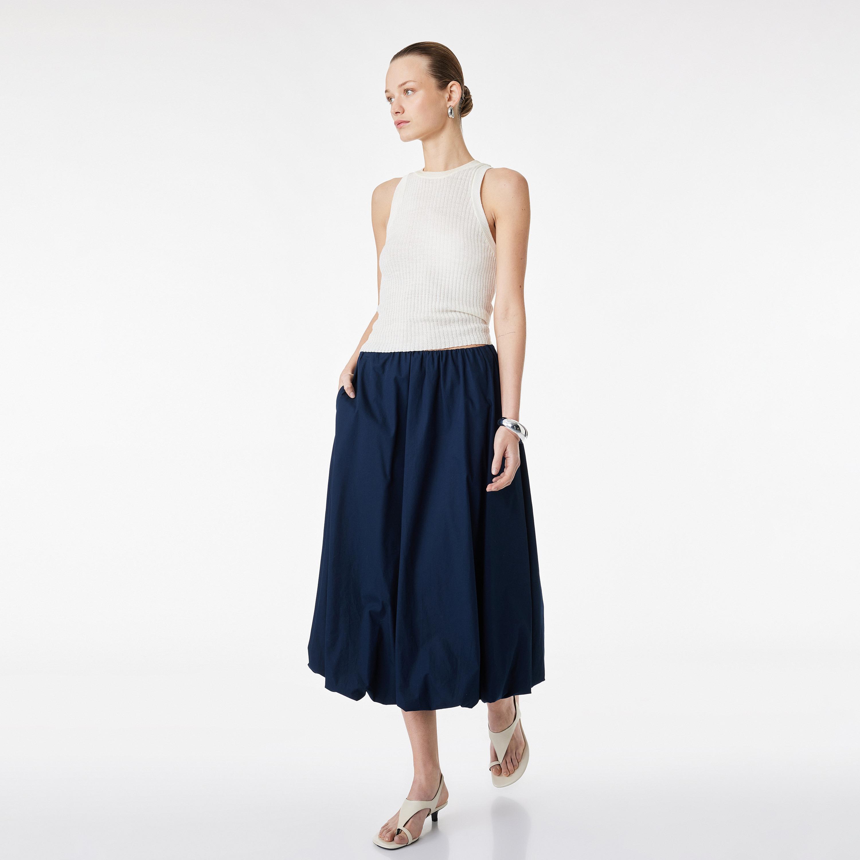 تنورة ميدي نسائية "بابل" منفوشة من القطن الكحلي من كوتون-women-clothing-bottoms-skirts-image-2