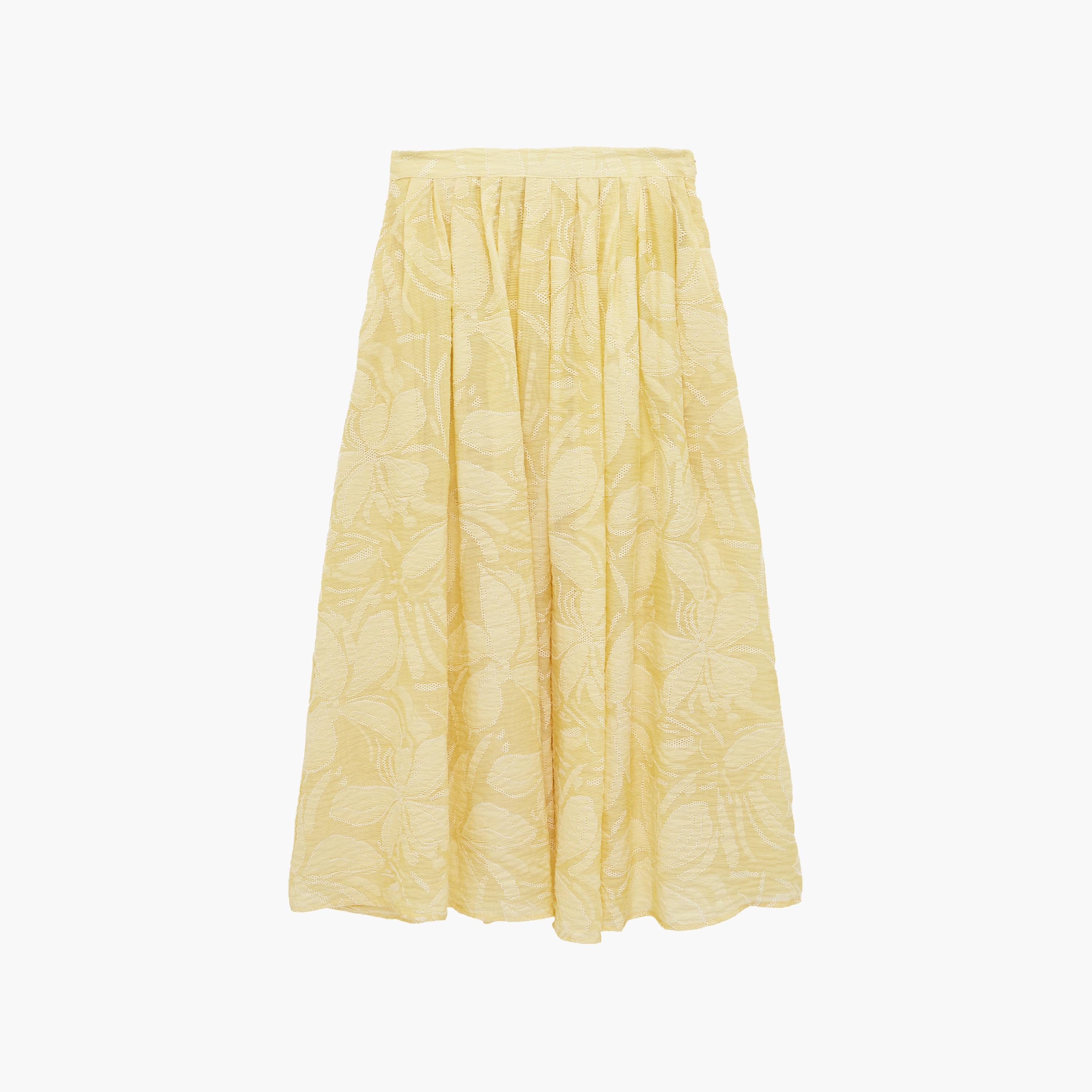 تنورة ميدي نسائية بقصة كلوش من قماش الجاكار بنقشة زهور صفراء من كوتون-women-clothing-bottoms-skirts-image-6