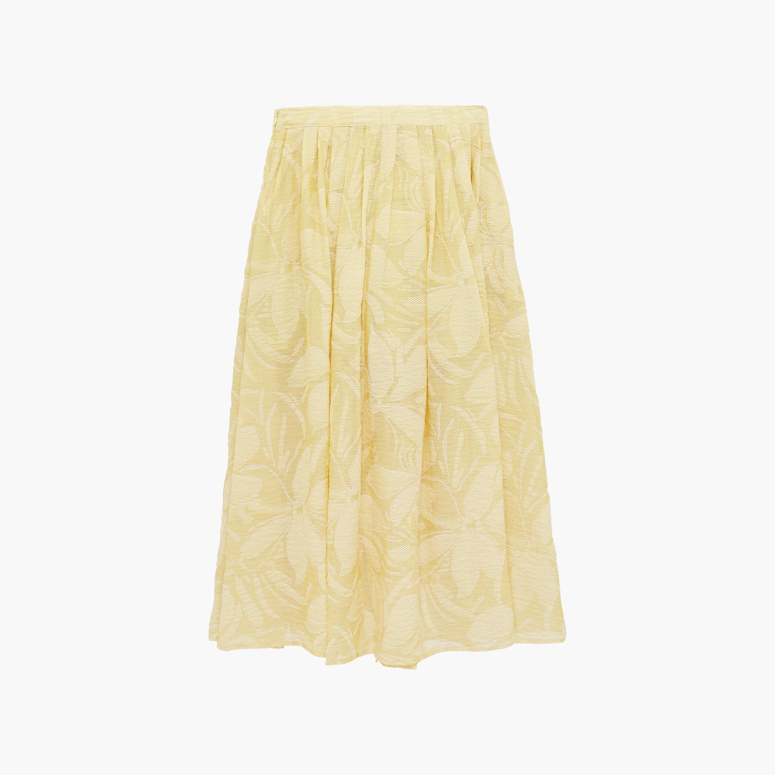 تنورة ميدي نسائية بقصة كلوش من قماش الجاكار بنقشة زهور صفراء من كوتون-women-clothing-bottoms-skirts-image-7