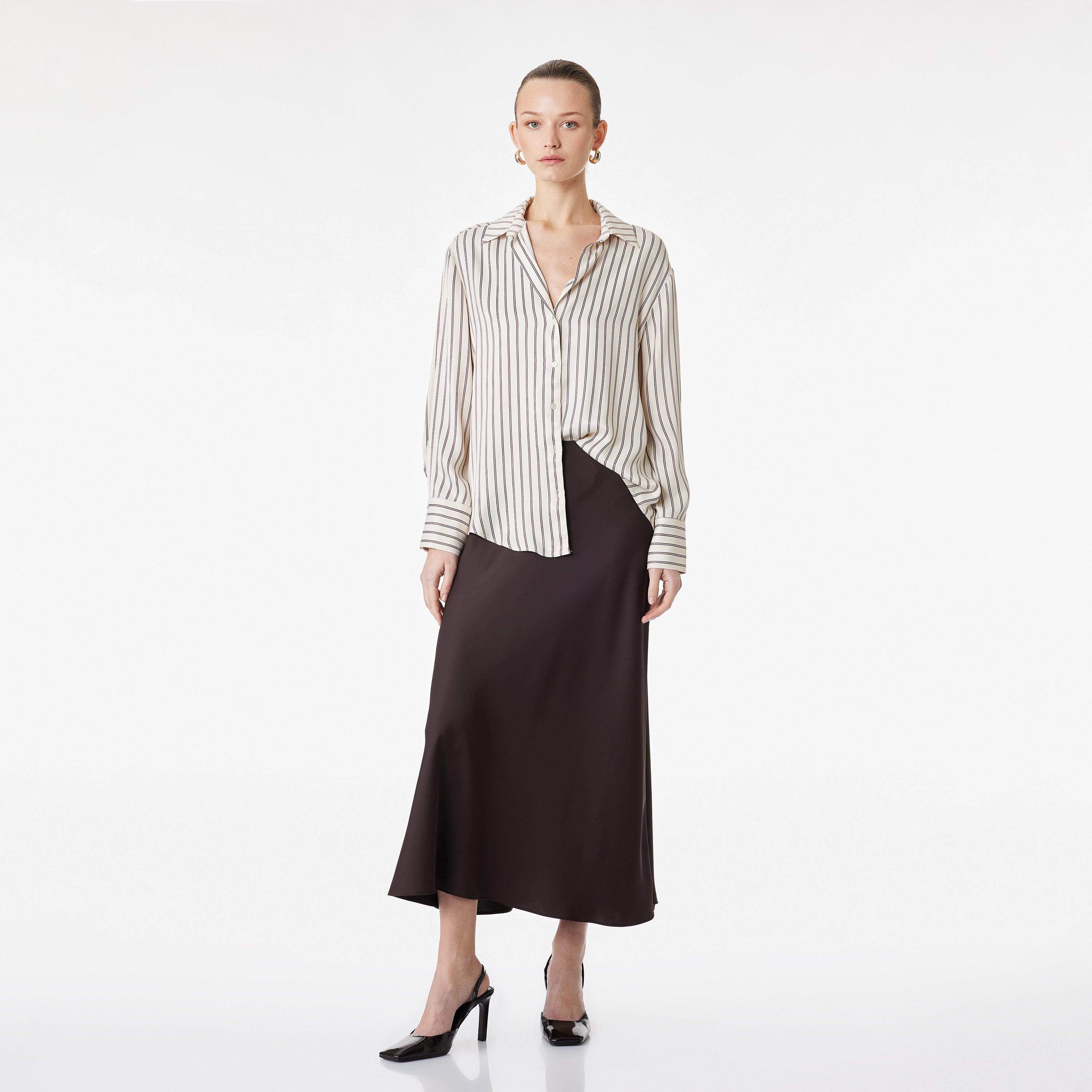 تنورة ميدي نسائية قصة "ايه-لاين" بلون بني من كوتون-women-clothing-bottoms-skirts-image-2