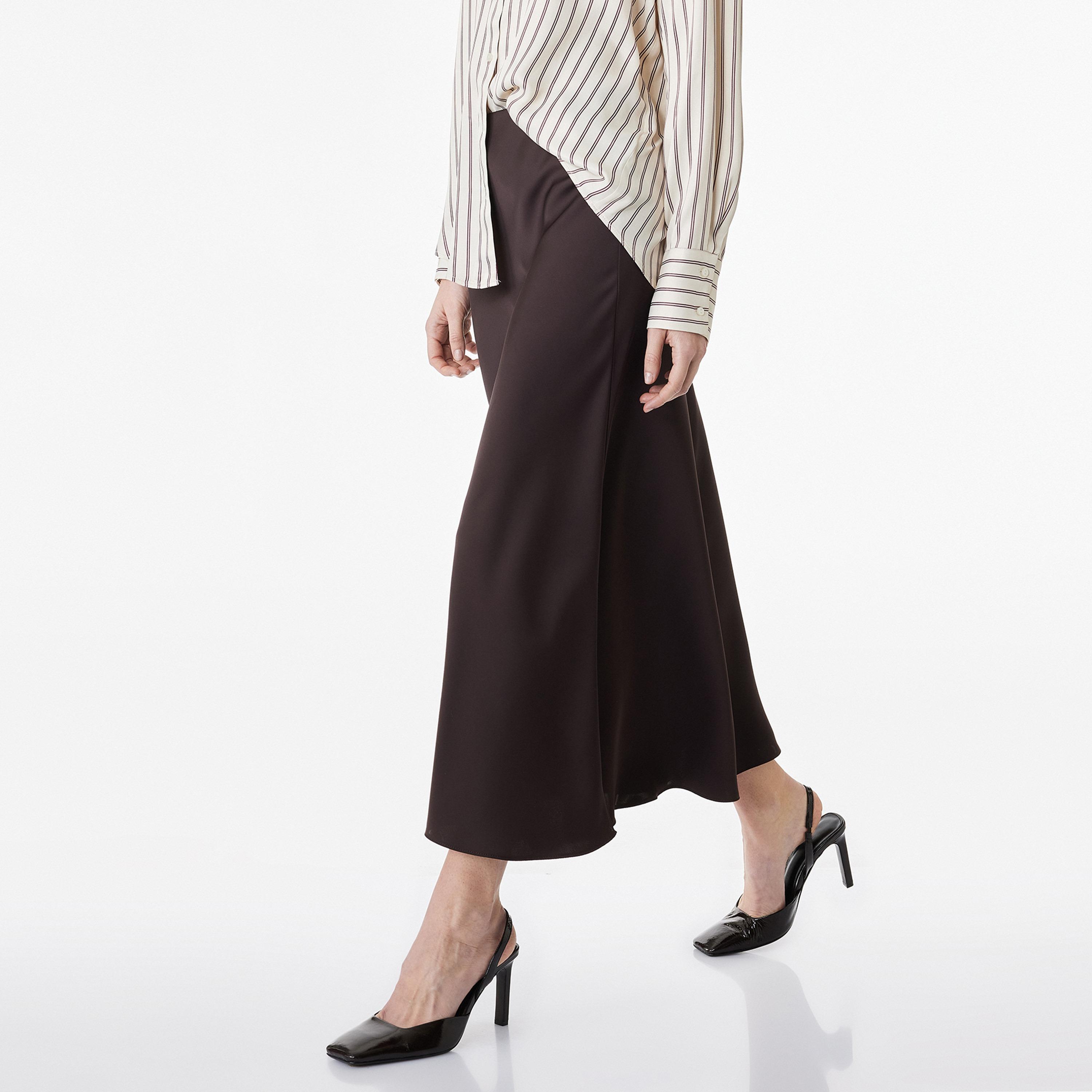 تنورة ميدي نسائية قصة "ايه-لاين" بلون بني من كوتون-women-clothing-bottoms-skirts-image-3