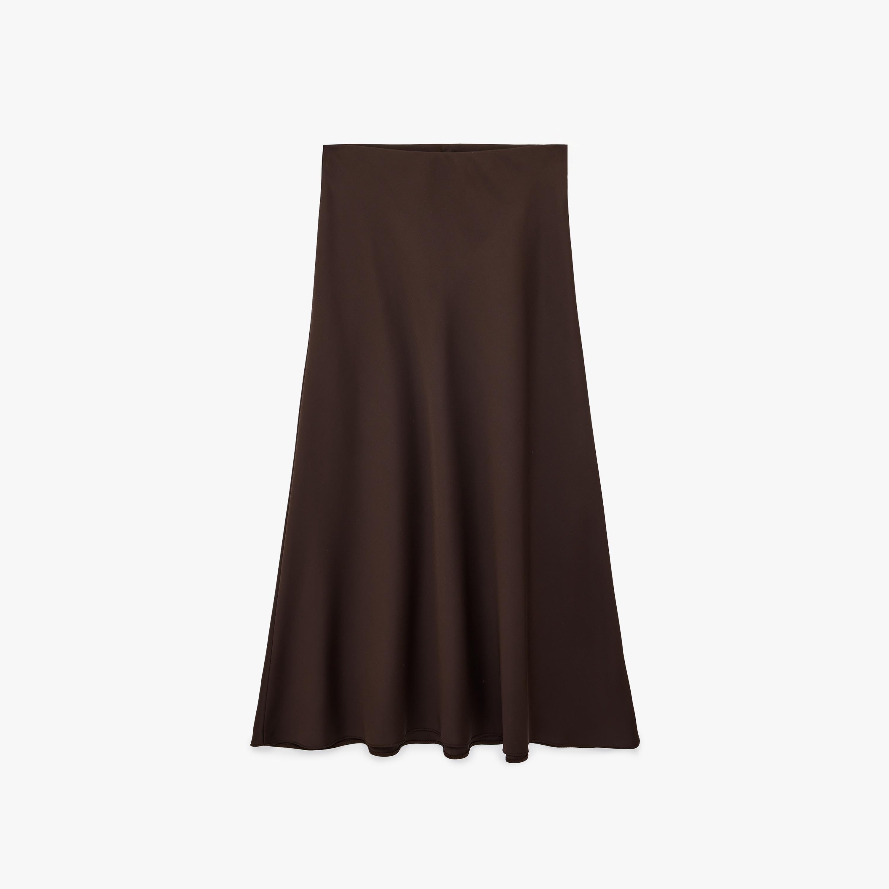 تنورة ميدي نسائية قصة "ايه-لاين" بلون بني من كوتون-women-clothing-bottoms-skirts-image-4