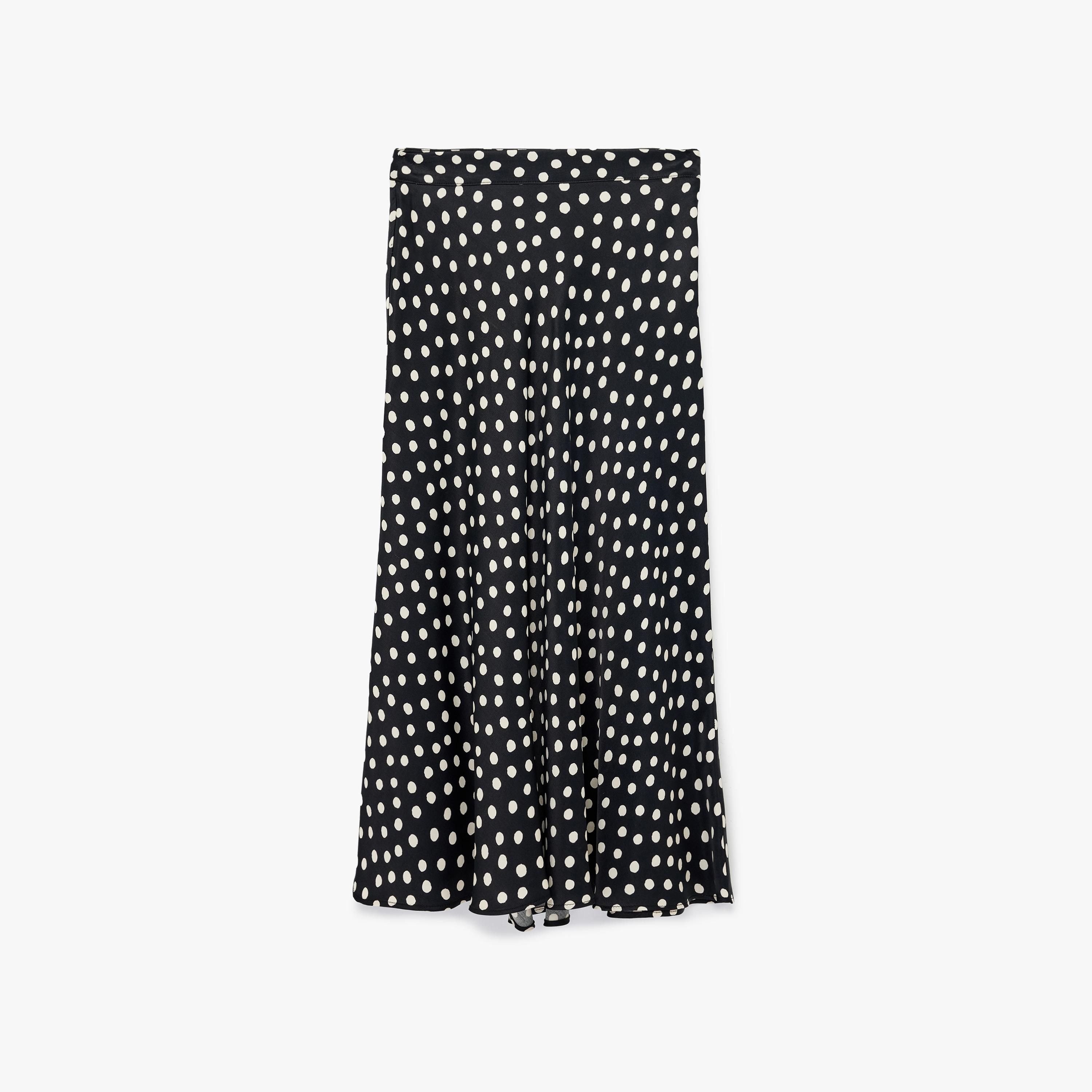 تنورة ميدي نسائية قصة "ايه-لاين" بنقشة منقطة (بولكا دوت) سوداء من كوتون-women-clothing-bottoms-skirts-image-3
