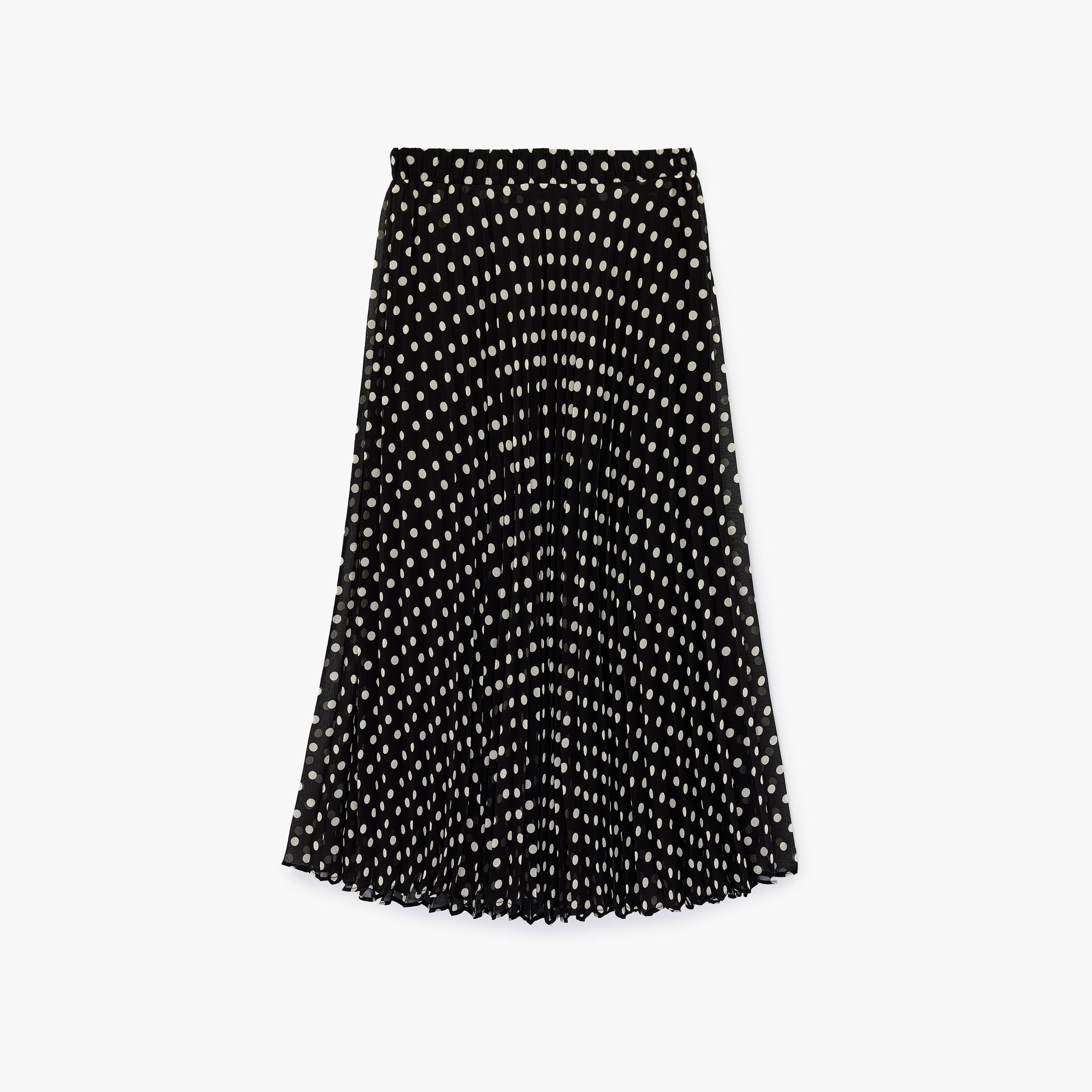 تنورة ميدي نسائية مكسرة (بليسيه) قصة "ايه-لاين" بنقشة منقطة سوداء من كوتون-women-clothing-bottoms-skirts-image-4