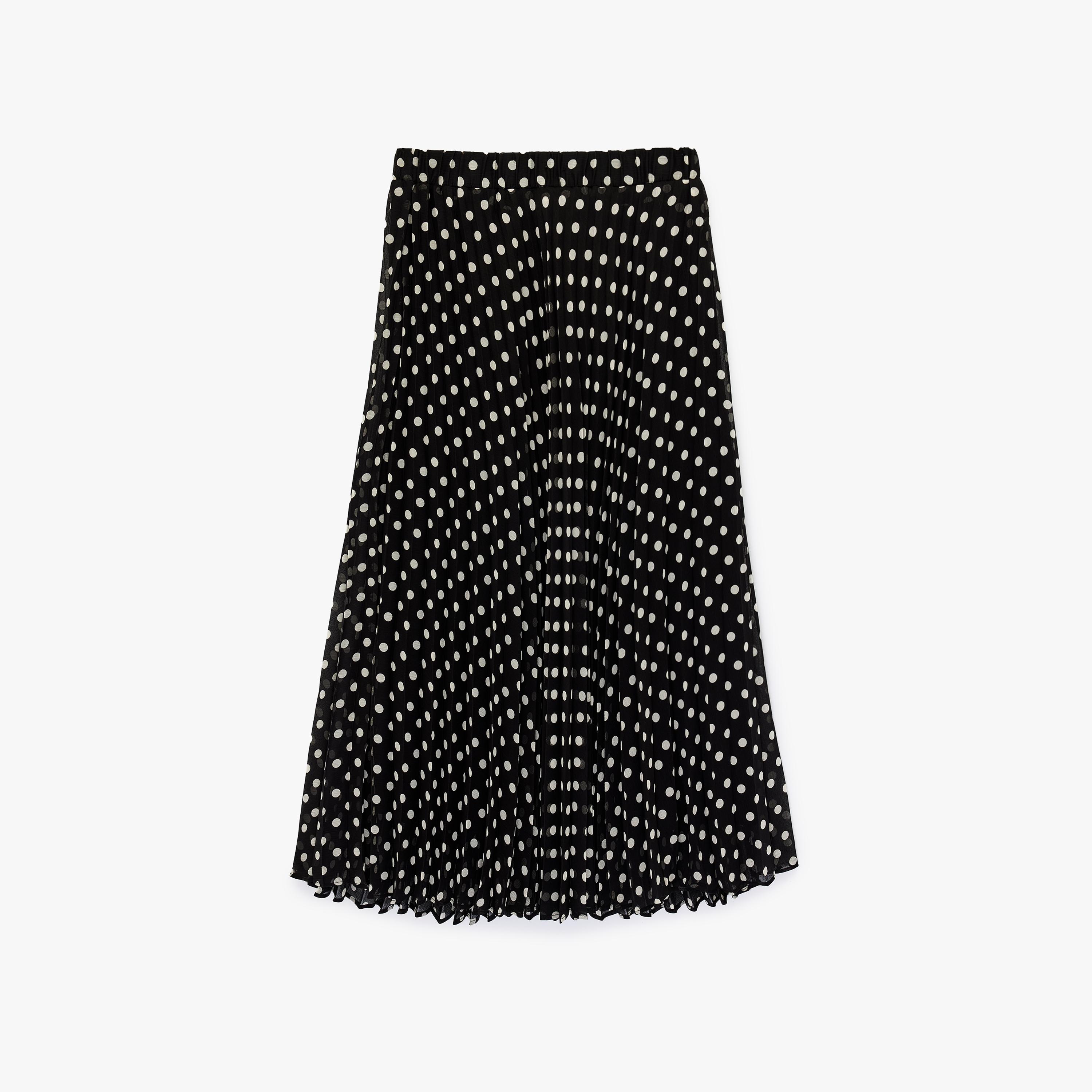 تنورة ميدي نسائية مكسرة (بليسيه) قصة "ايه-لاين" بنقشة منقطة سوداء من كوتون-women-clothing-bottoms-skirts-image-5