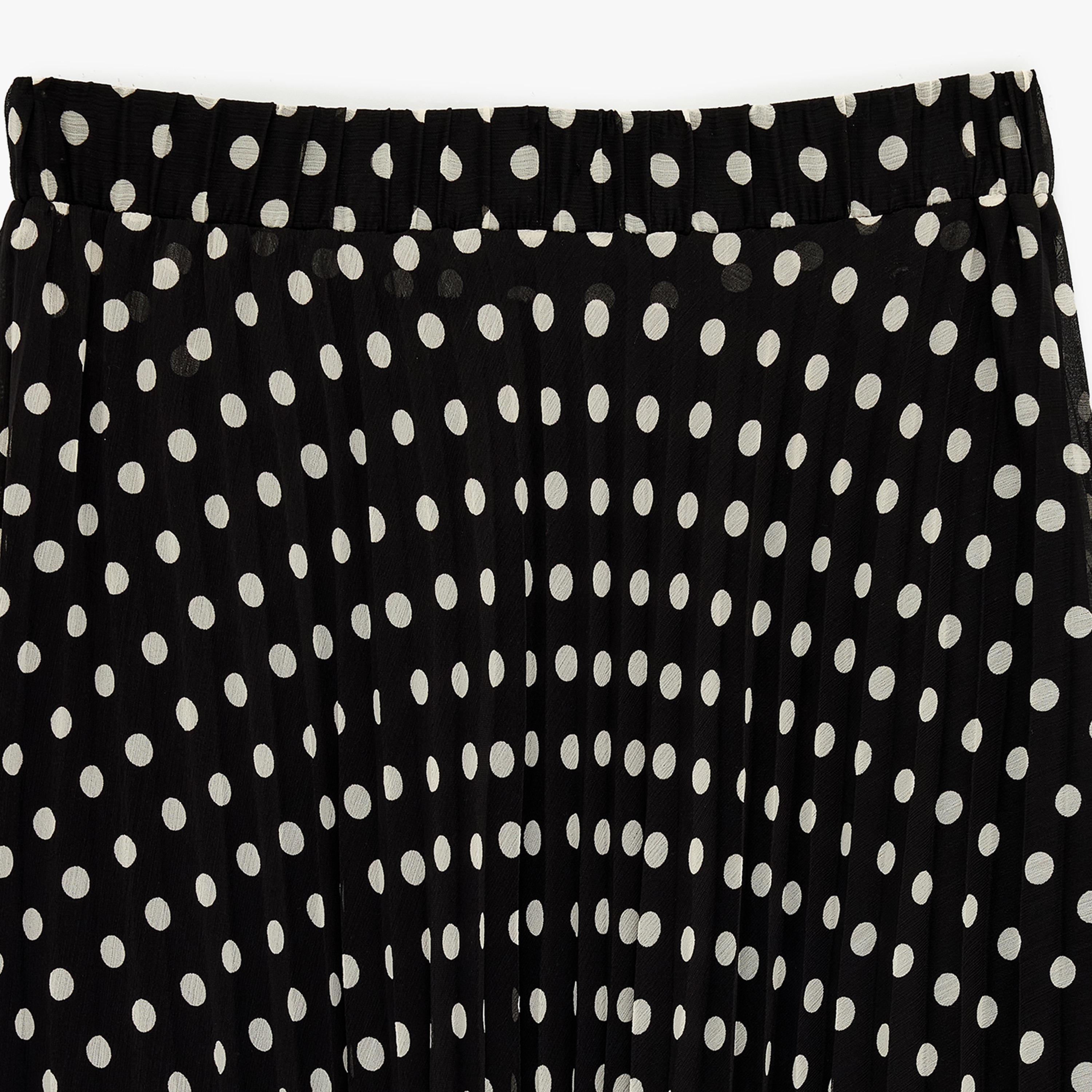 تنورة ميدي نسائية مكسرة (بليسيه) قصة "ايه-لاين" بنقشة منقطة سوداء من كوتون-women-clothing-bottoms-skirts-image-6
