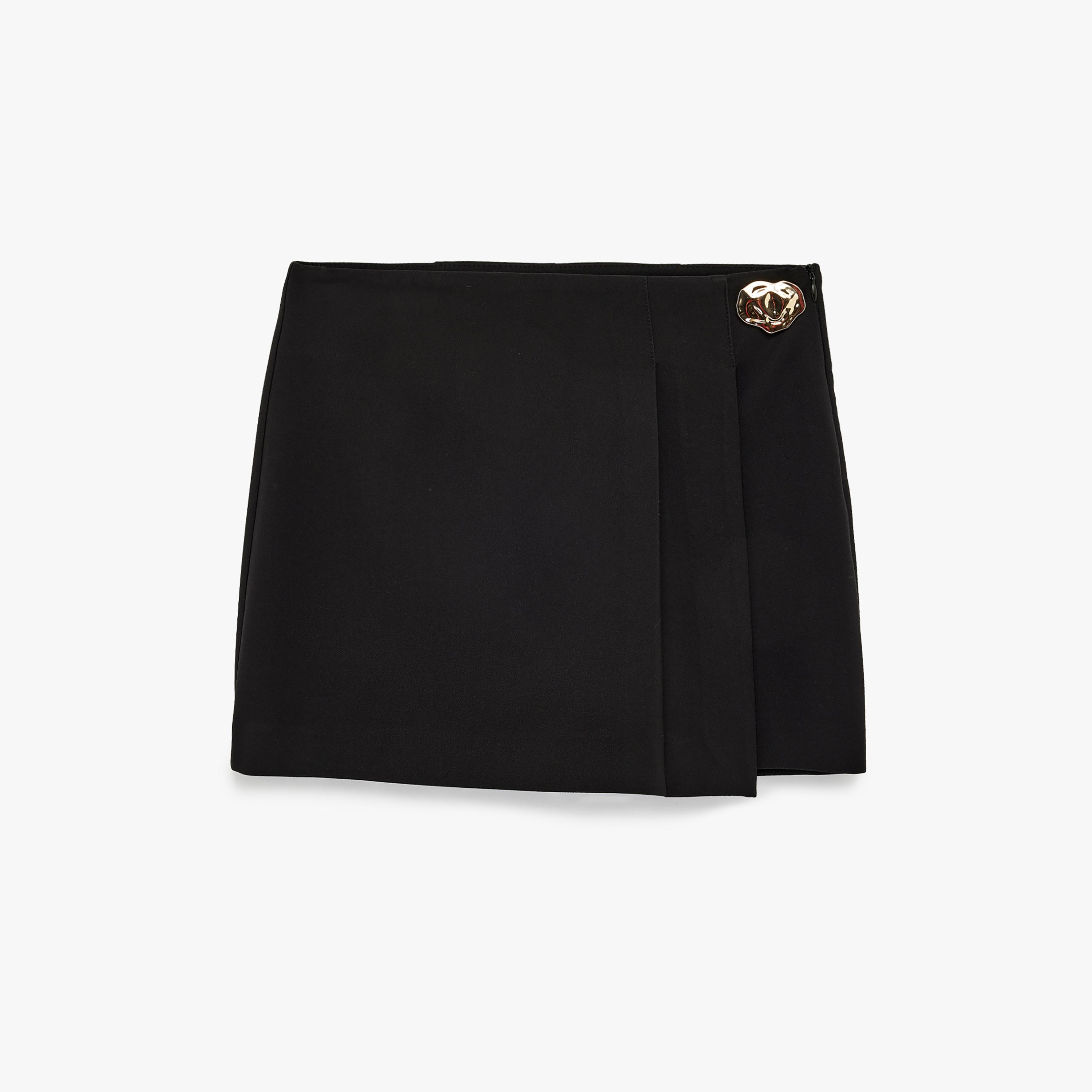 تنورة شورت (سكورت) قصيرة نسائية بتصميم ملفوف من كوتون - أسود-women-clothing-bottoms-skirts-image-4