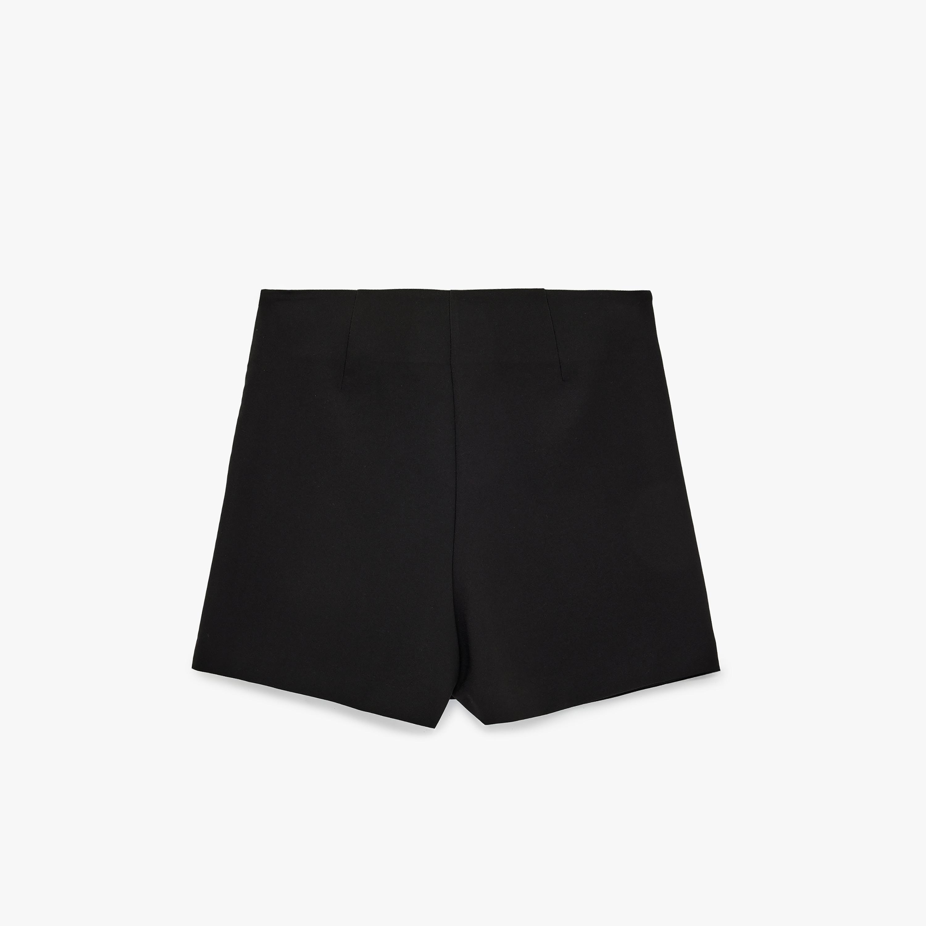 تنورة شورت (سكورت) قصيرة نسائية بتصميم ملفوف من كوتون - أسود-women-clothing-bottoms-skirts-image-5