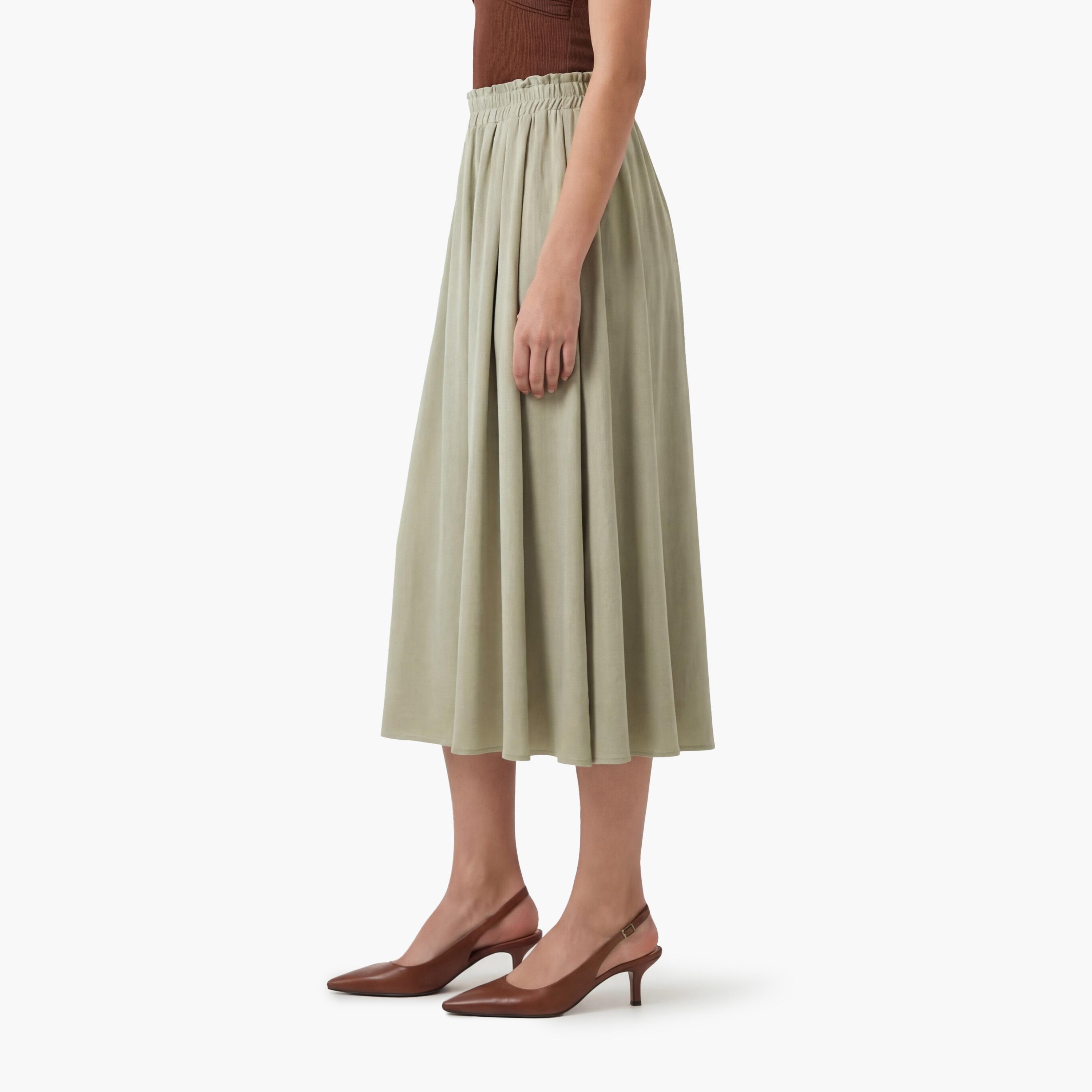 تنورة ميدي نسائية بقصة كلوش (فلير) بلون أخضر من كوتون-women-clothing-bottoms-skirts-image-3