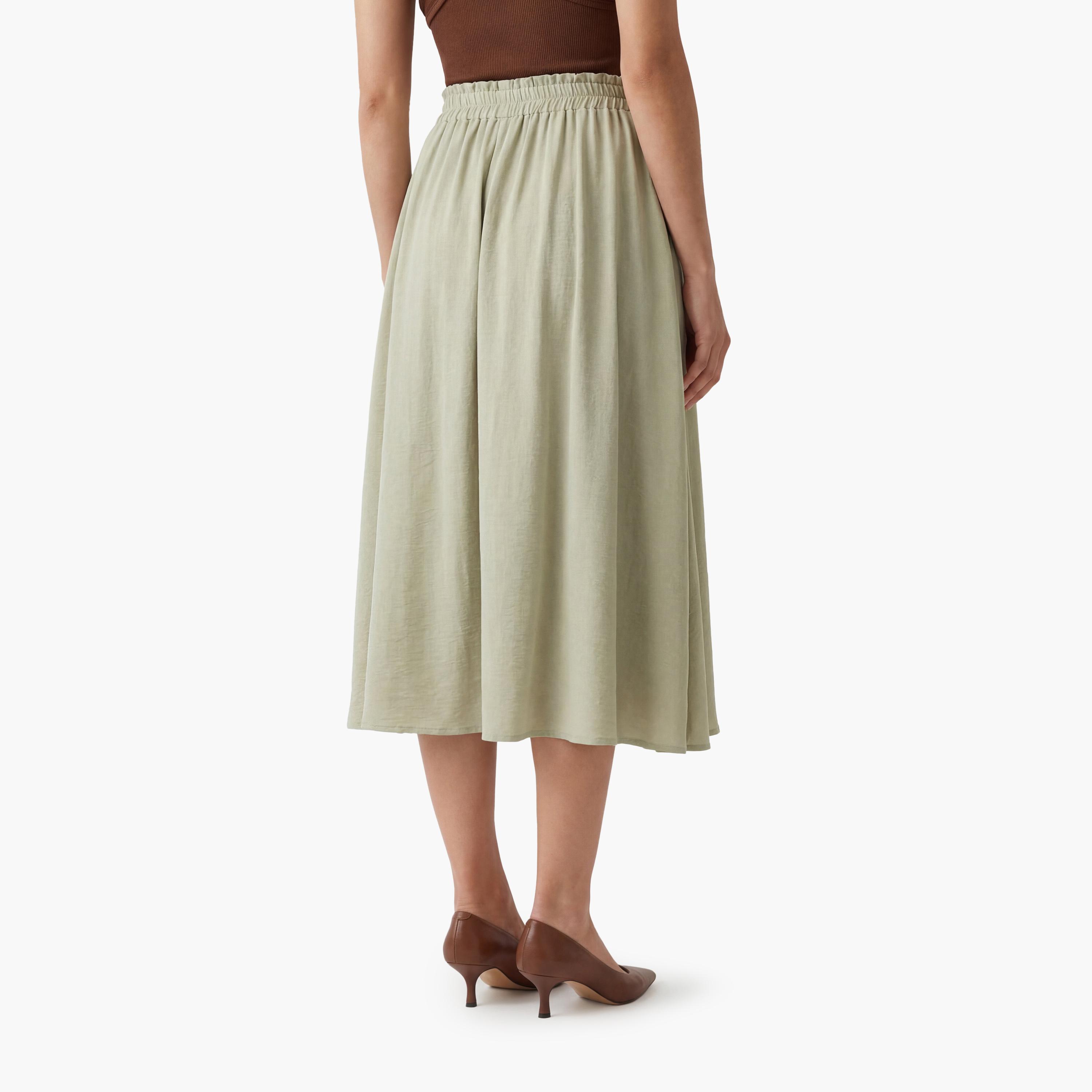 تنورة ميدي نسائية بقصة كلوش (فلير) بلون أخضر من كوتون-women-clothing-bottoms-skirts-image-4