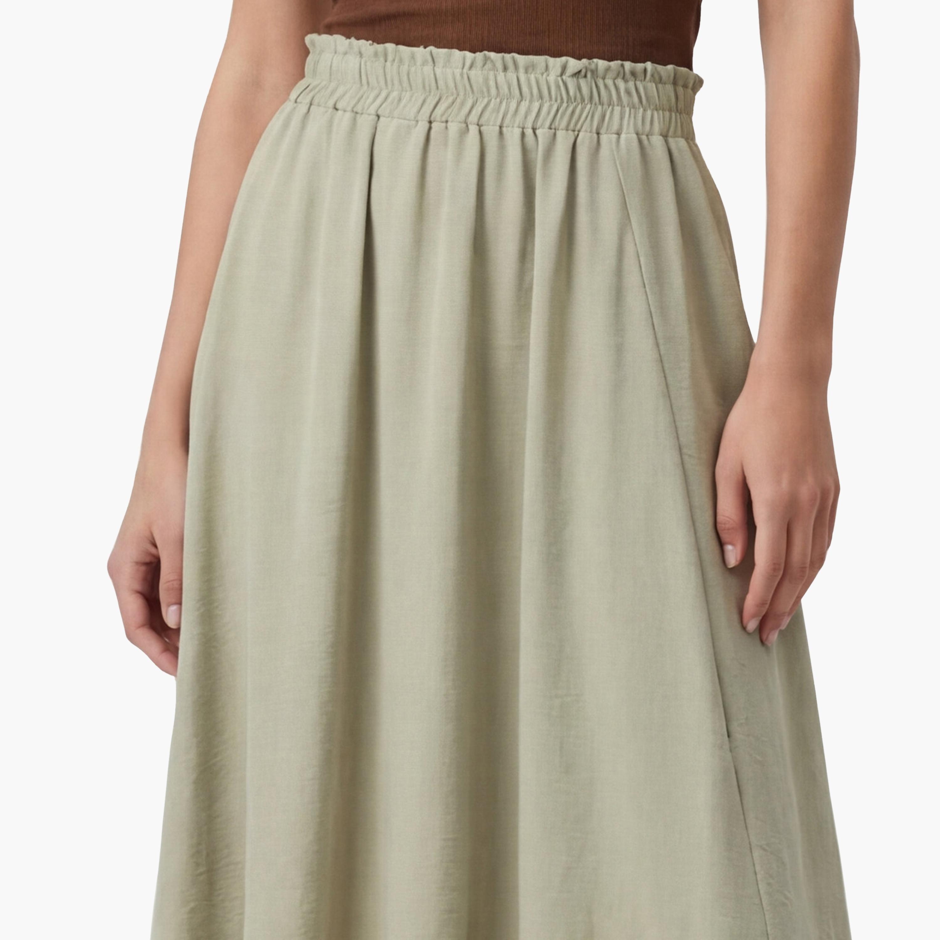 تنورة ميدي نسائية بقصة كلوش (فلير) بلون أخضر من كوتون-women-clothing-bottoms-skirts-image-5