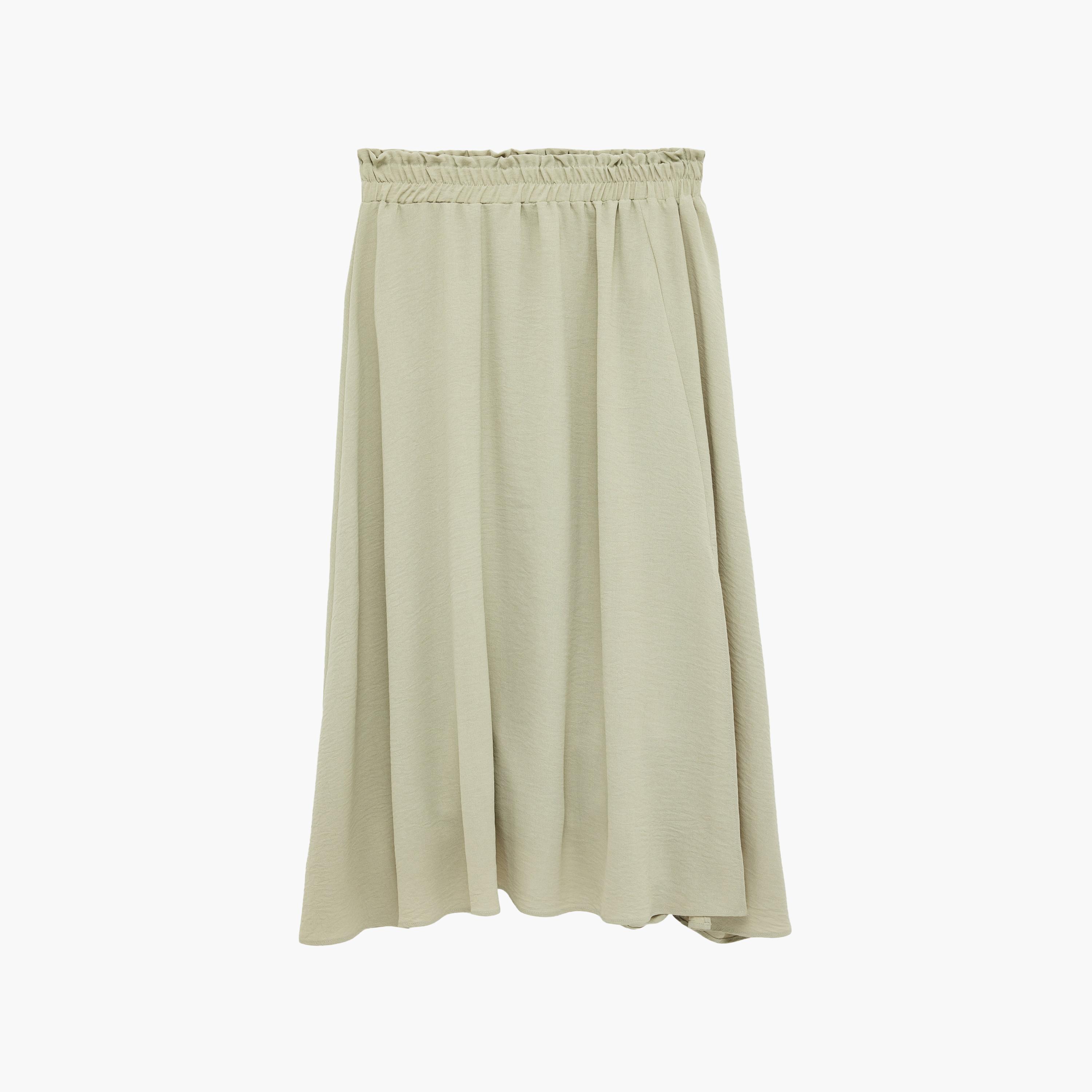 تنورة ميدي نسائية بقصة كلوش (فلير) بلون أخضر من كوتون-women-clothing-bottoms-skirts-image-6