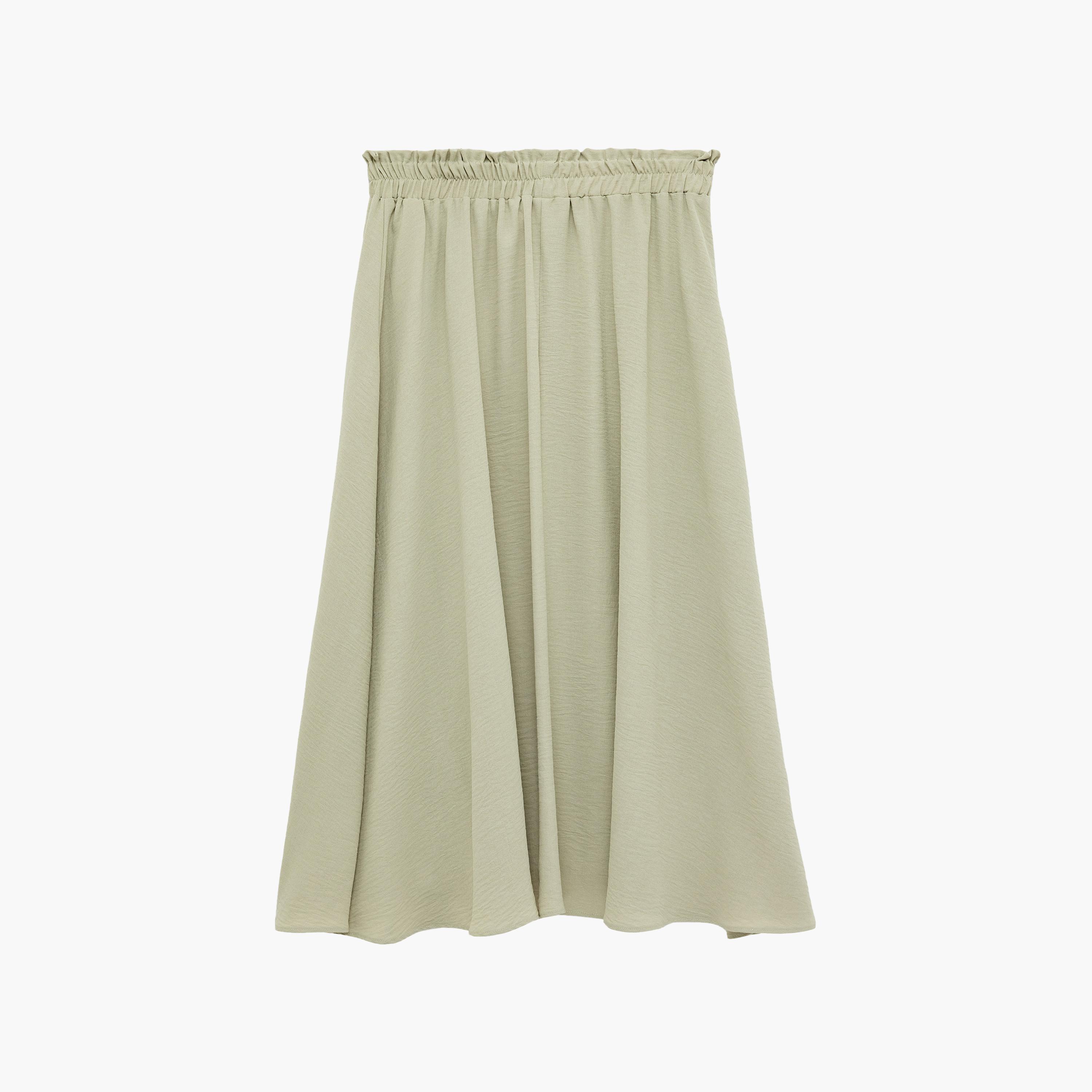 تنورة ميدي نسائية بقصة كلوش (فلير) بلون أخضر من كوتون-women-clothing-bottoms-skirts-image-7