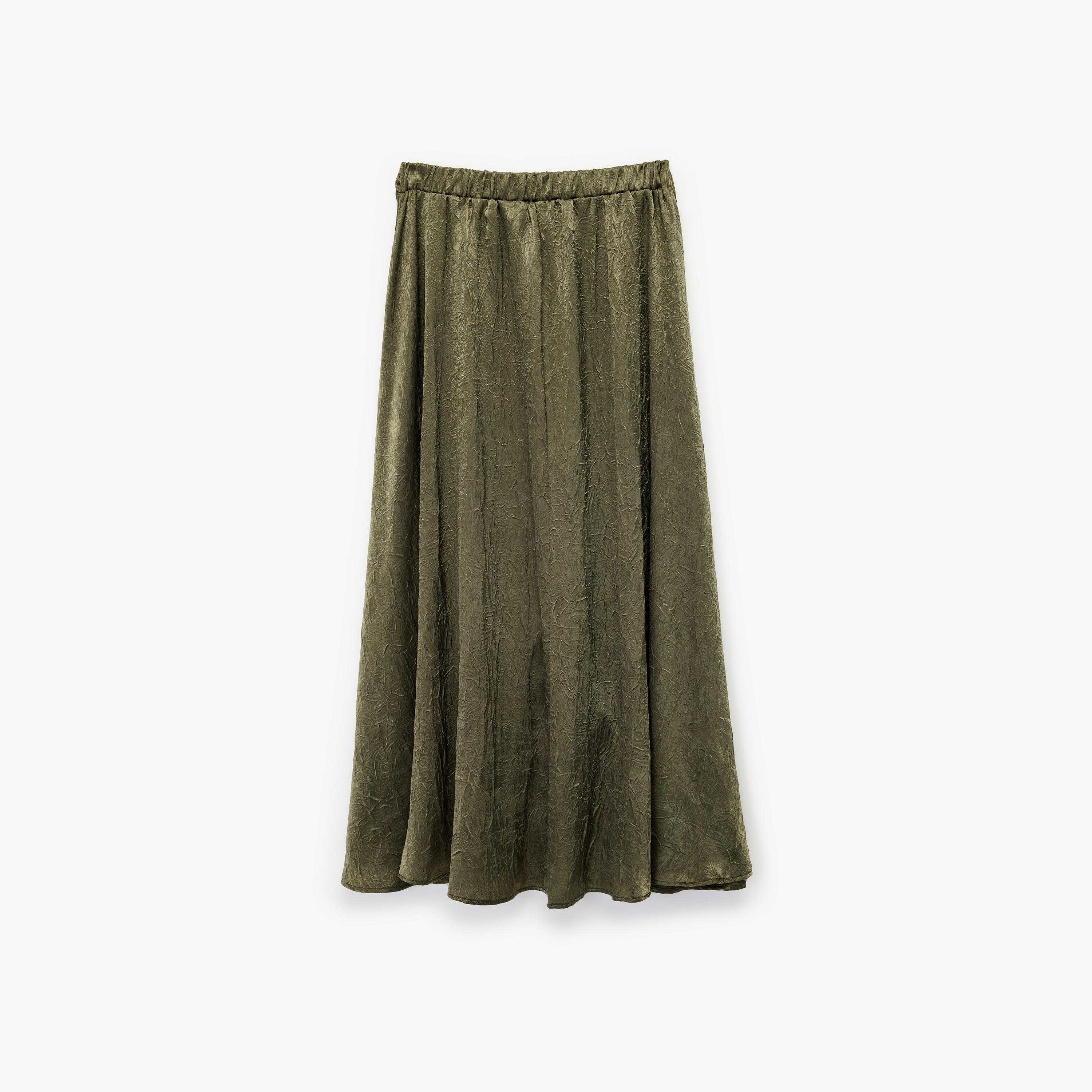 تنورة ميدي نسائية بقصة كلوش من قماش مجعد بلون أخضر من كوتون-women-clothing-bottoms-skirts-image-3