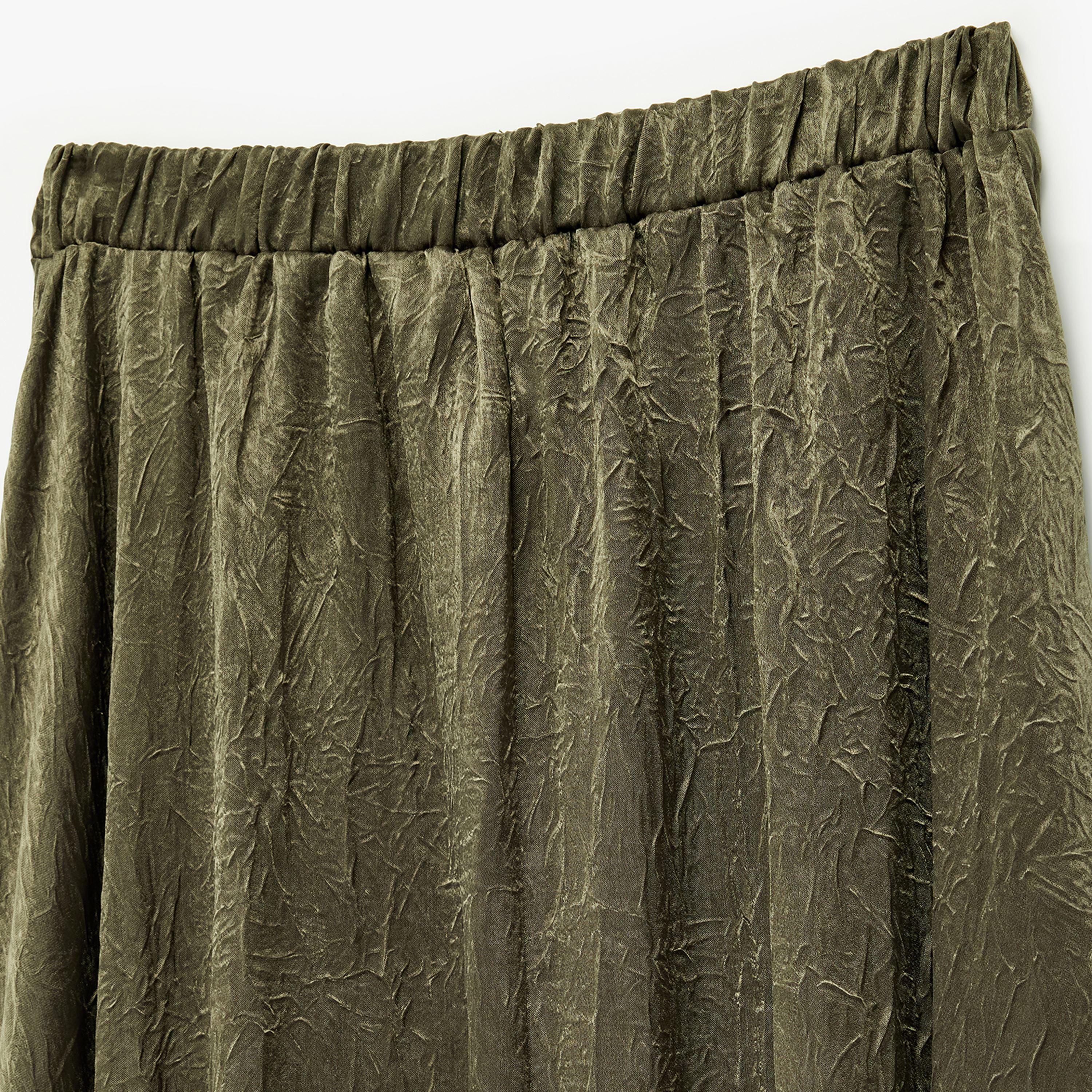 تنورة ميدي نسائية بقصة كلوش من قماش مجعد بلون أخضر من كوتون-women-clothing-bottoms-skirts-image-5