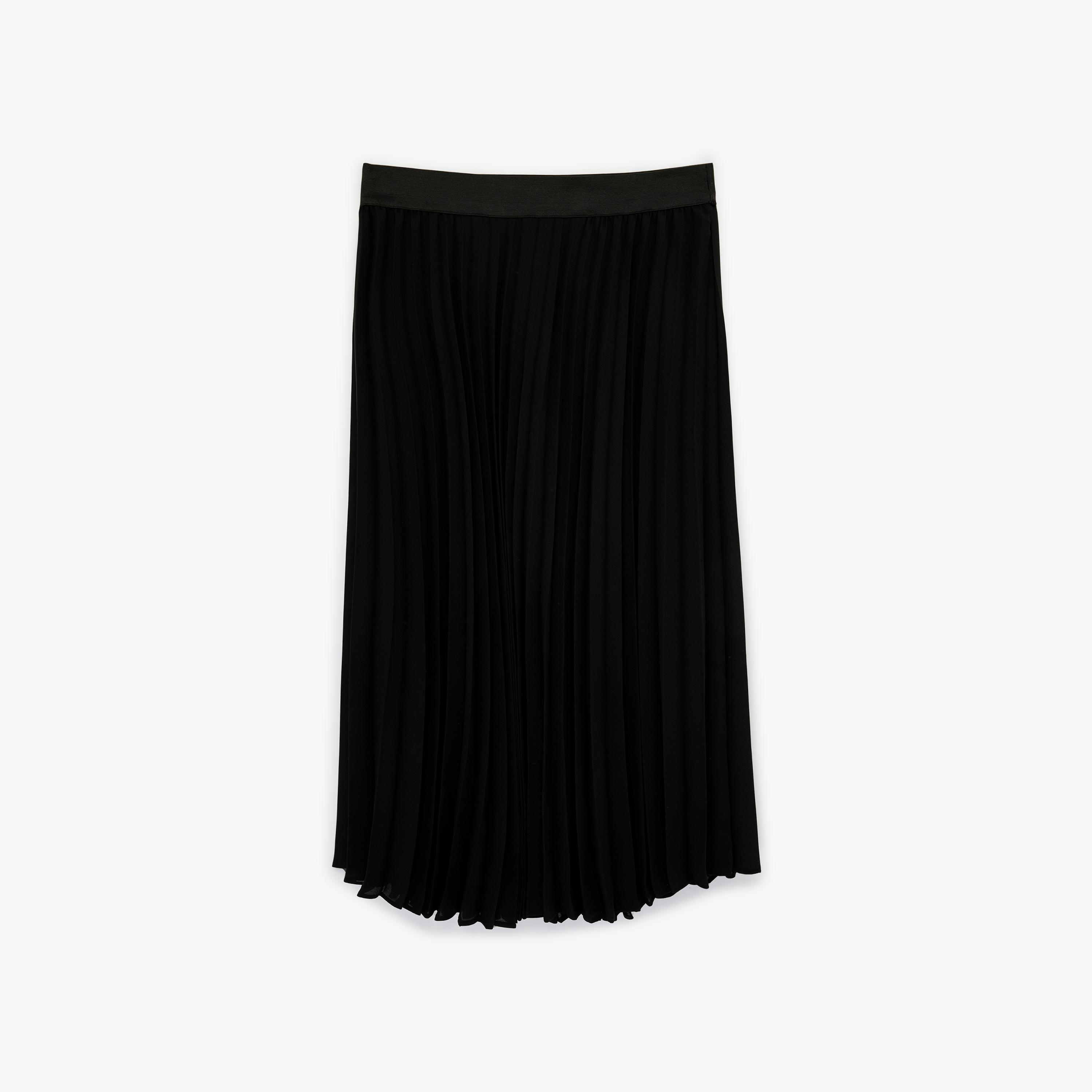 تنورة ميدي نسائية مكسرة (بليسيه) قصة "ايه-لاين" بلون أسود من كوتون-women-clothing-bottoms-skirts-image-3
