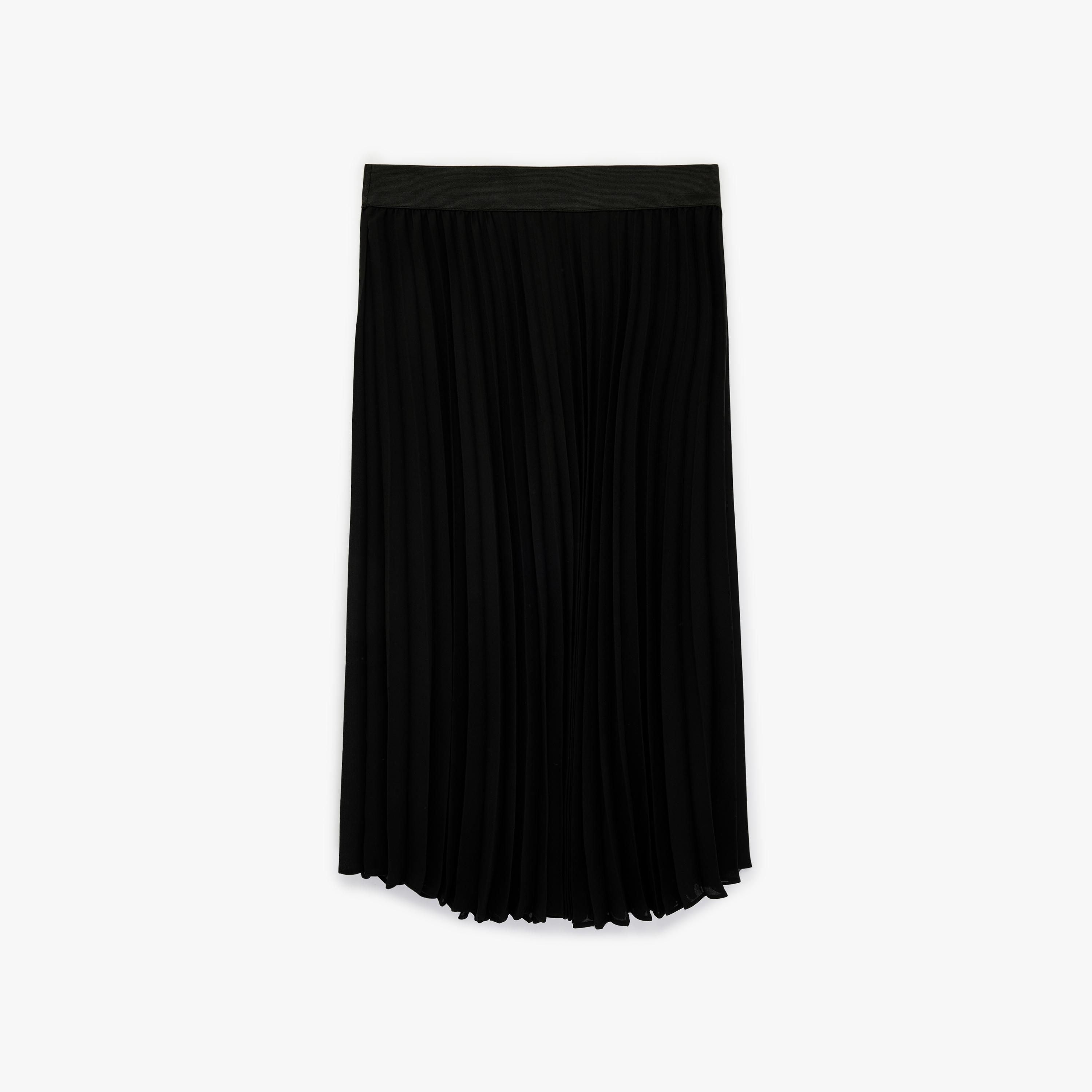 تنورة ميدي نسائية مكسرة (بليسيه) قصة "ايه-لاين" بلون أسود من كوتون-women-clothing-bottoms-skirts-image-4