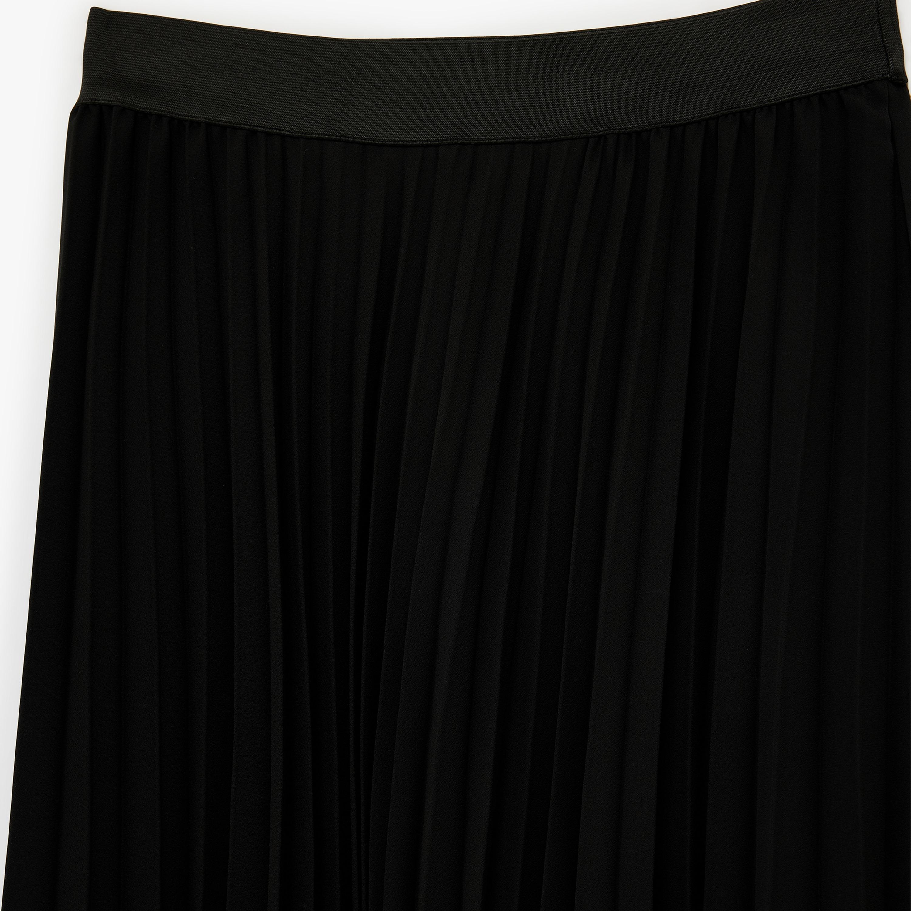 تنورة ميدي نسائية مكسرة (بليسيه) قصة "ايه-لاين" بلون أسود من كوتون-women-clothing-bottoms-skirts-image-5