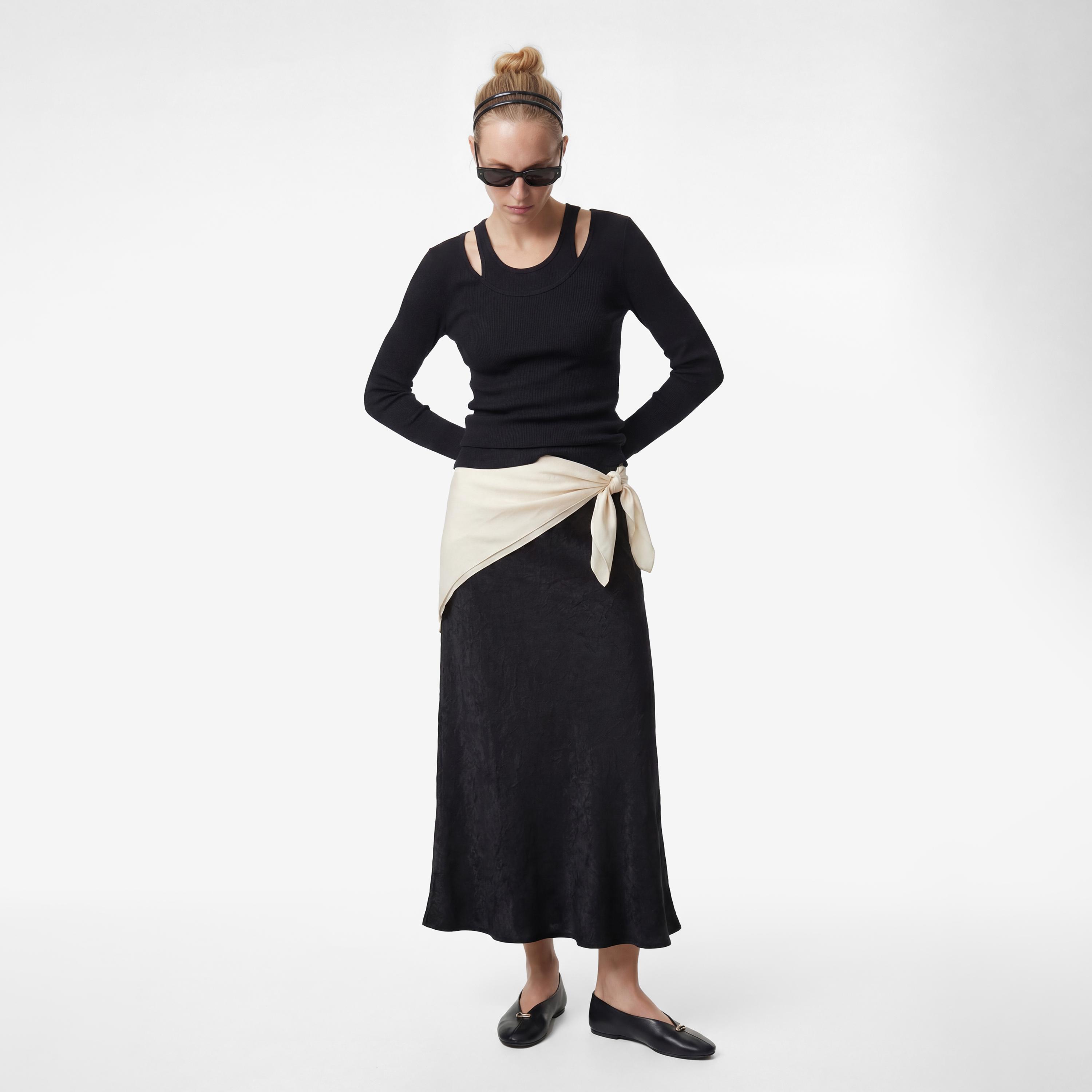 KOTON Crinkled A-Line Women's Midi Skirt-women-clothing-bottoms-skirts-image-2