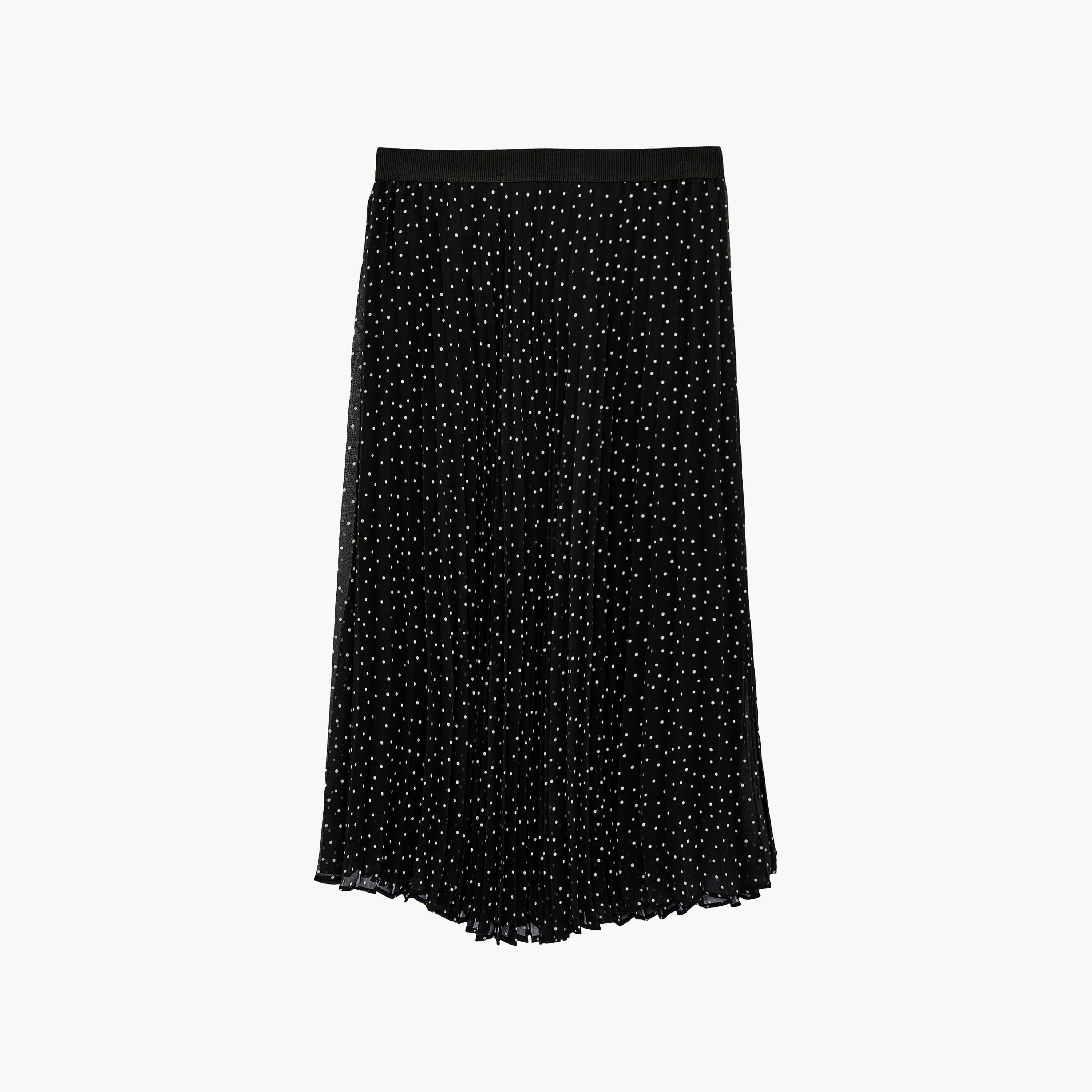 تنورة ماكسي نسائية مكسرة (بليسيه) قصة "ايه-لاين" بنقشة منقطة سوداء من كوتون-women-clothing-bottoms-skirts-image-6