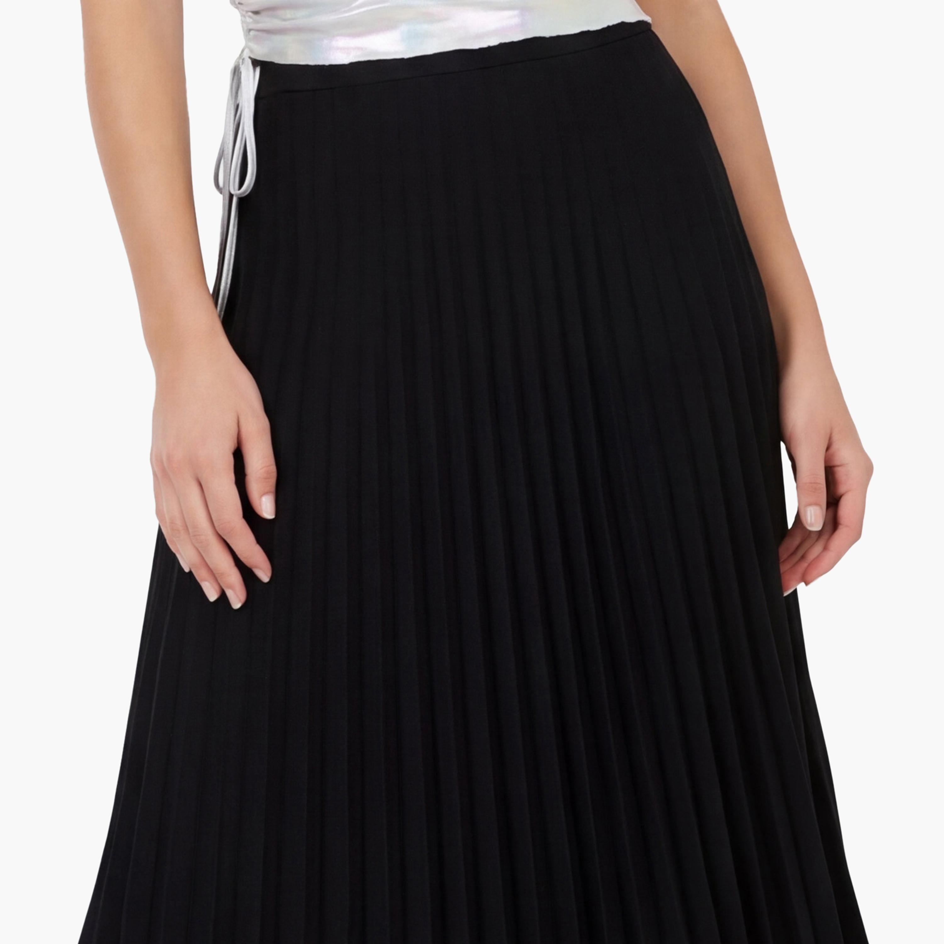 تنورة ماكسي نسائية مكسرة (بليسيه) قصة "ايه-لاين" بلون أسود من كوتون-women-clothing-bottoms-skirts-image-5