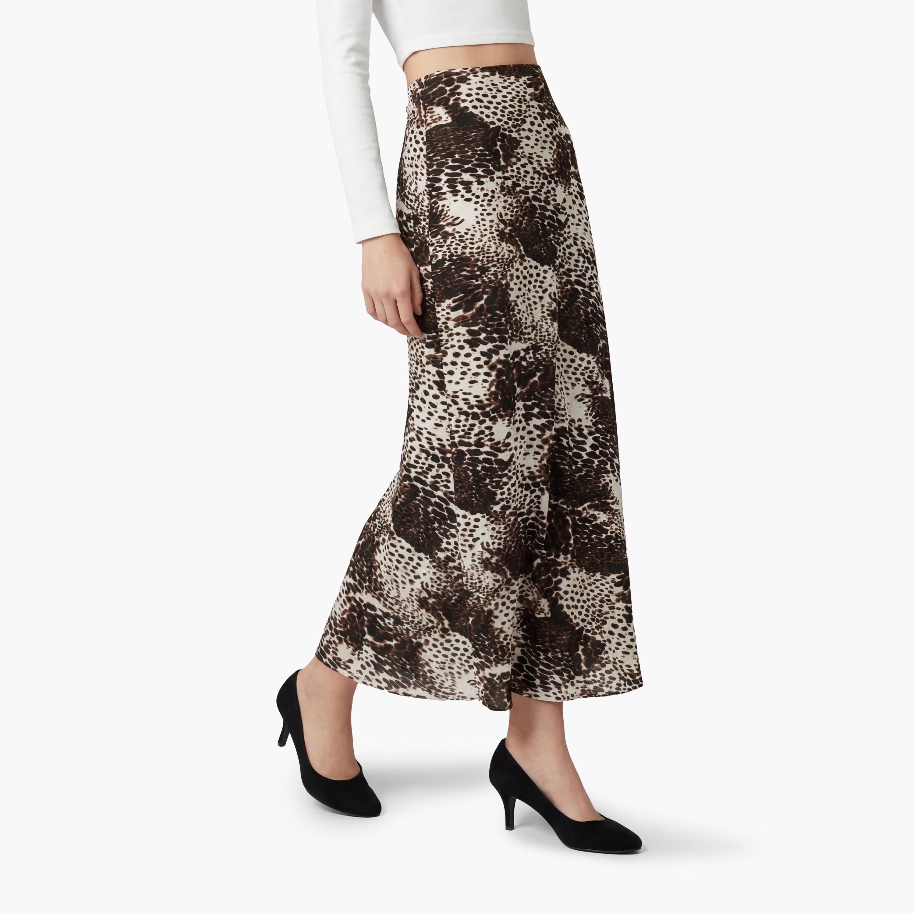 تنورة ماكسي نسائية قصة قلم الرصاص (بنسل) بطبعة حيوانات بلون بني من كوتون-women-clothing-bottoms-skirts-image-3