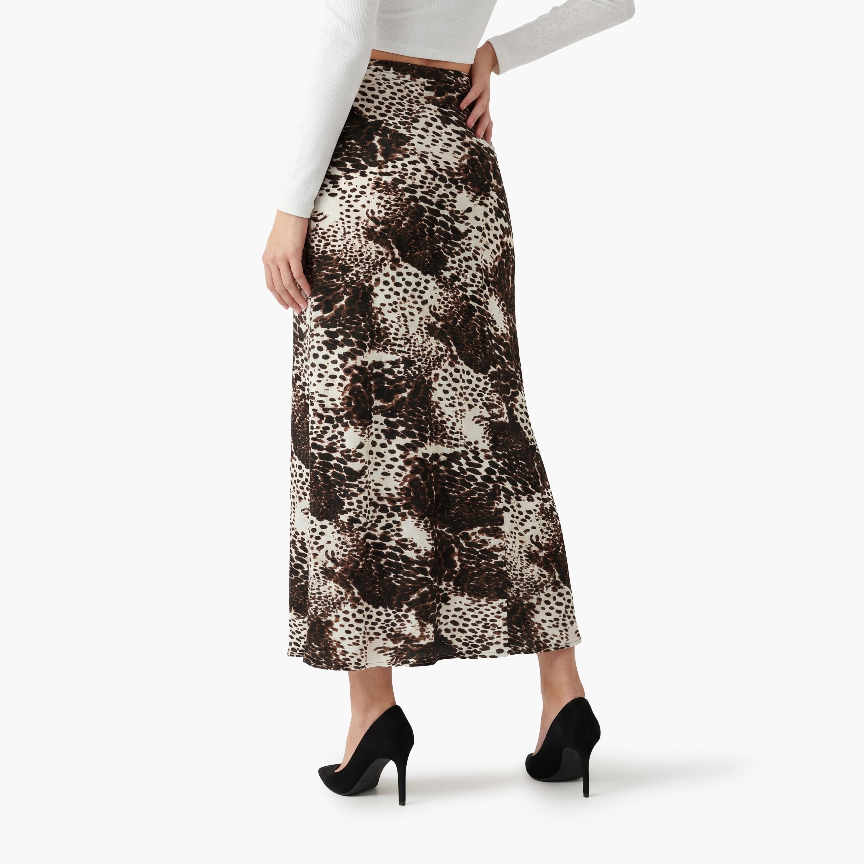 تنورة ماكسي نسائية قصة قلم الرصاص (بنسل) بطبعة حيوانات بلون بني من كوتون-women-clothing-bottoms-skirts-image-4