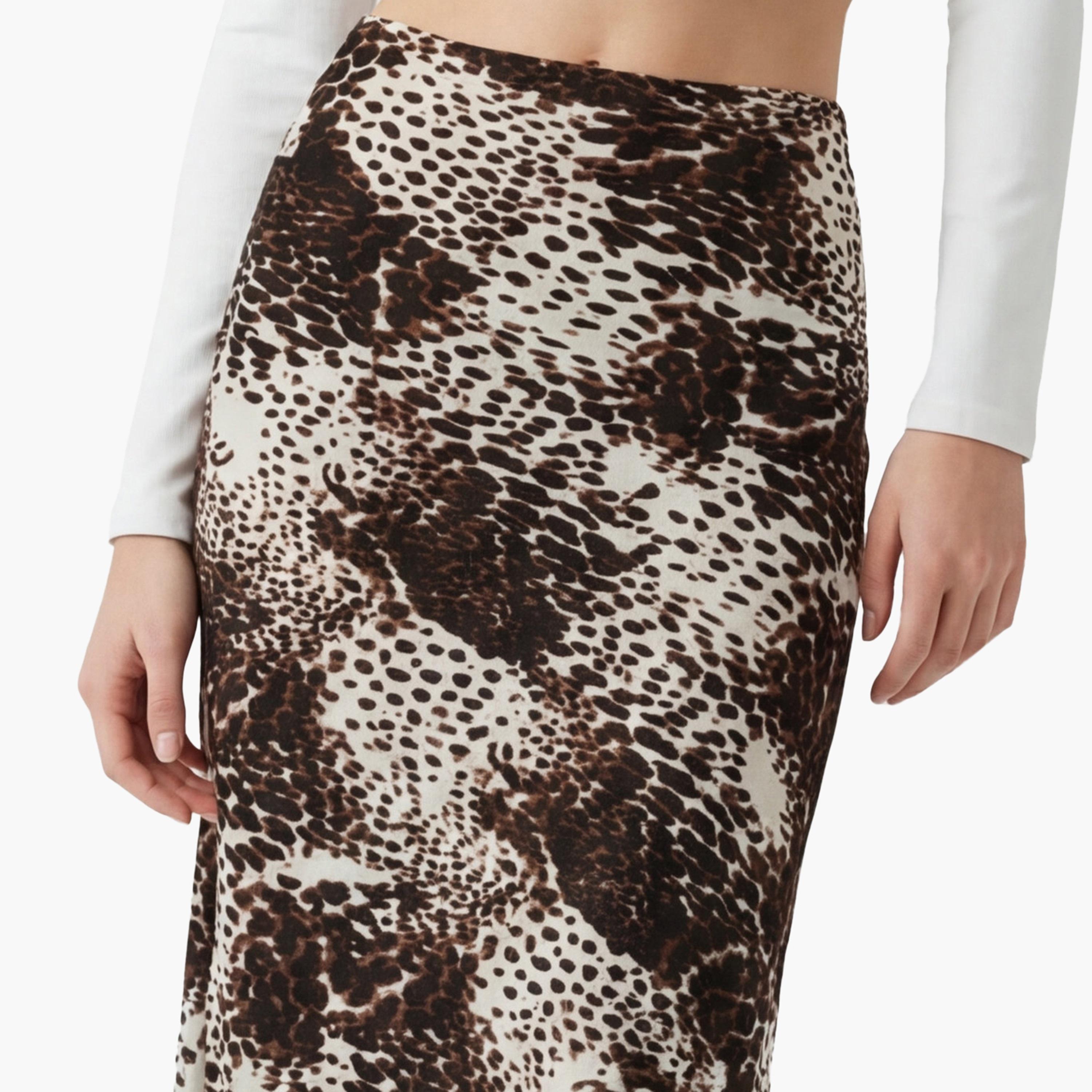 تنورة ماكسي نسائية قصة قلم الرصاص (بنسل) بطبعة حيوانات بلون بني من كوتون-women-clothing-bottoms-skirts-image-5