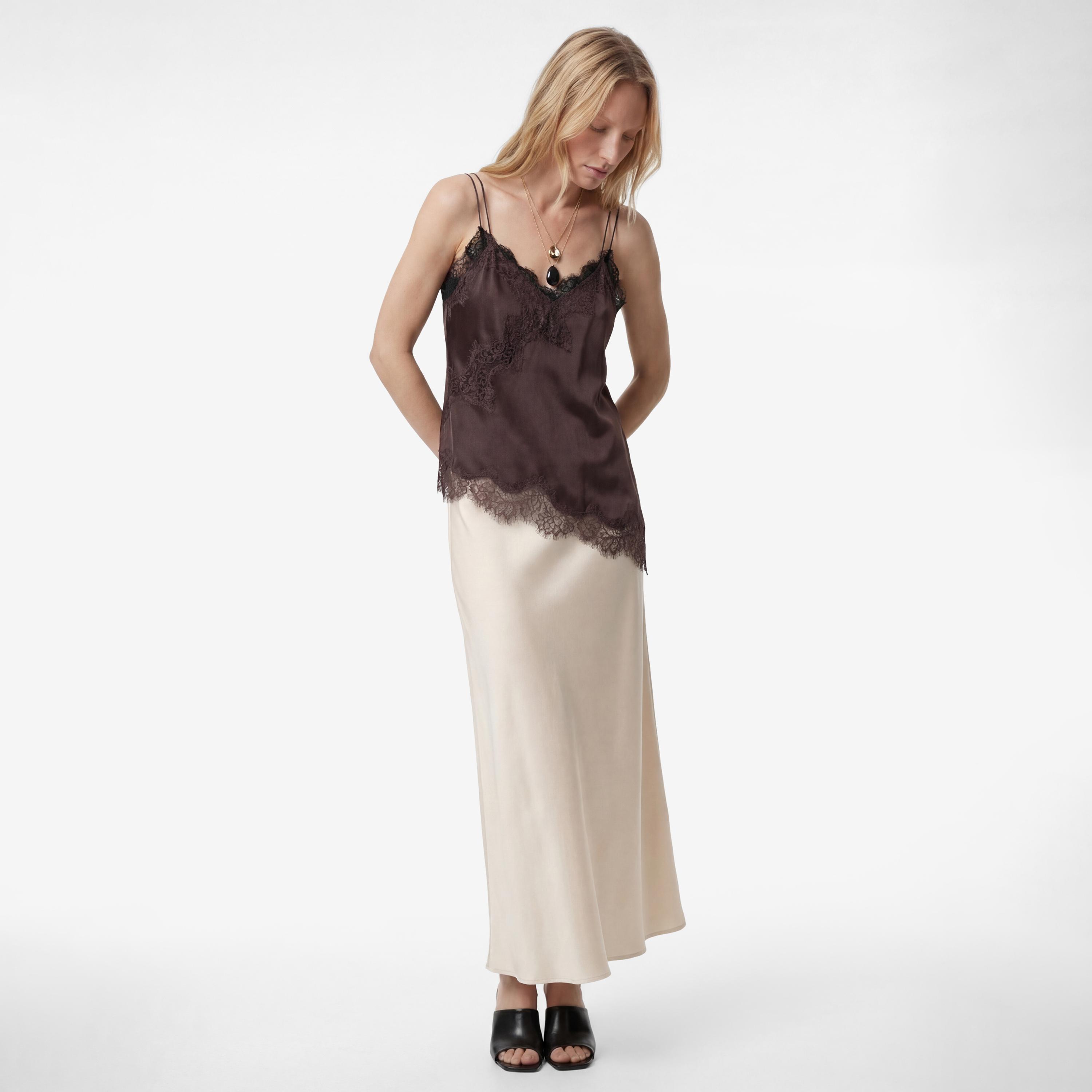 تنورة ماكسي نسائية قصة "ايه-لاين" بلون بيج من كوتون-women-clothing-bottoms-skirts-image-2