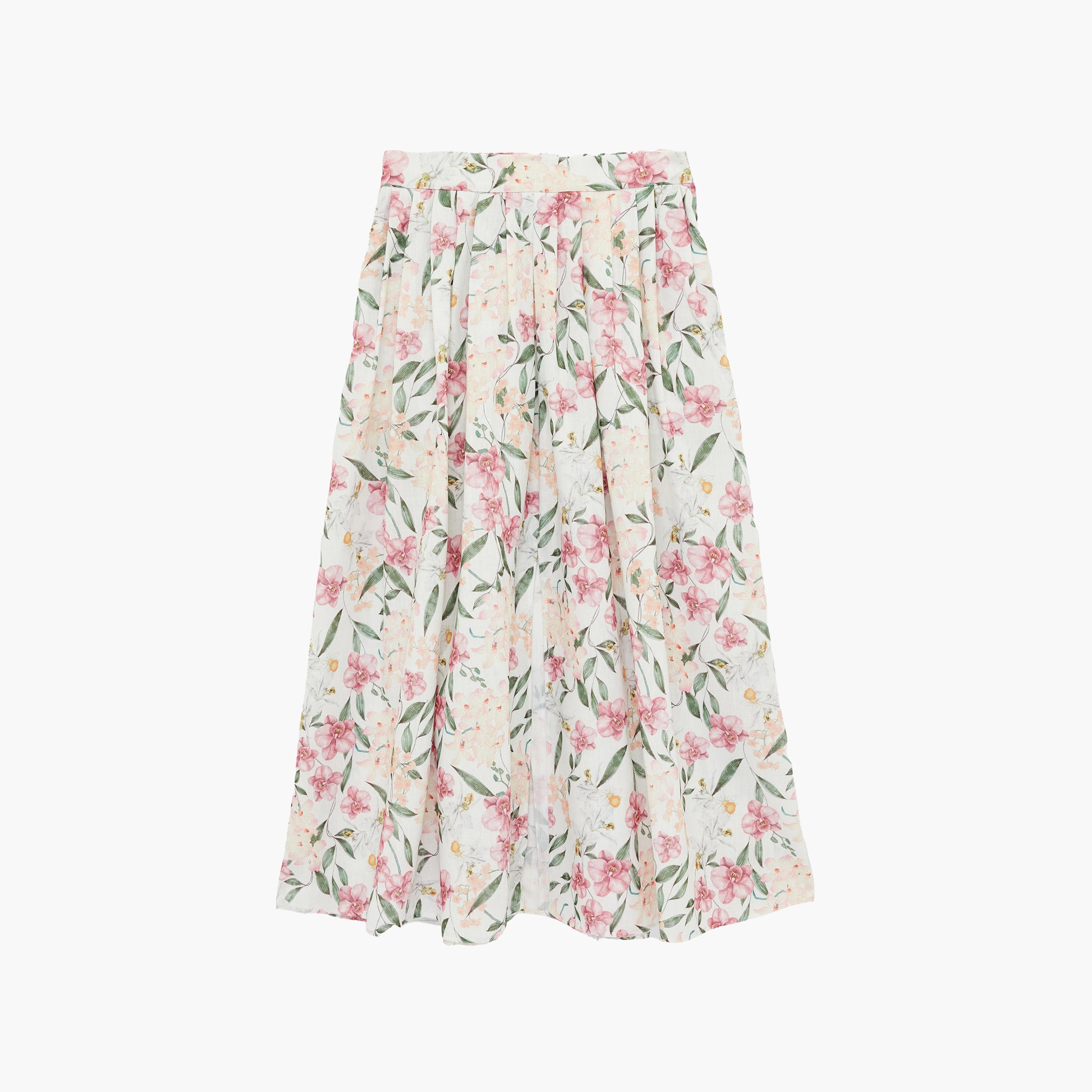 تنورة ميدي نسائية بقصة كلوش (فلير) بطبعة زهور وردية من كوتون-women-clothing-bottoms-skirts-image-6