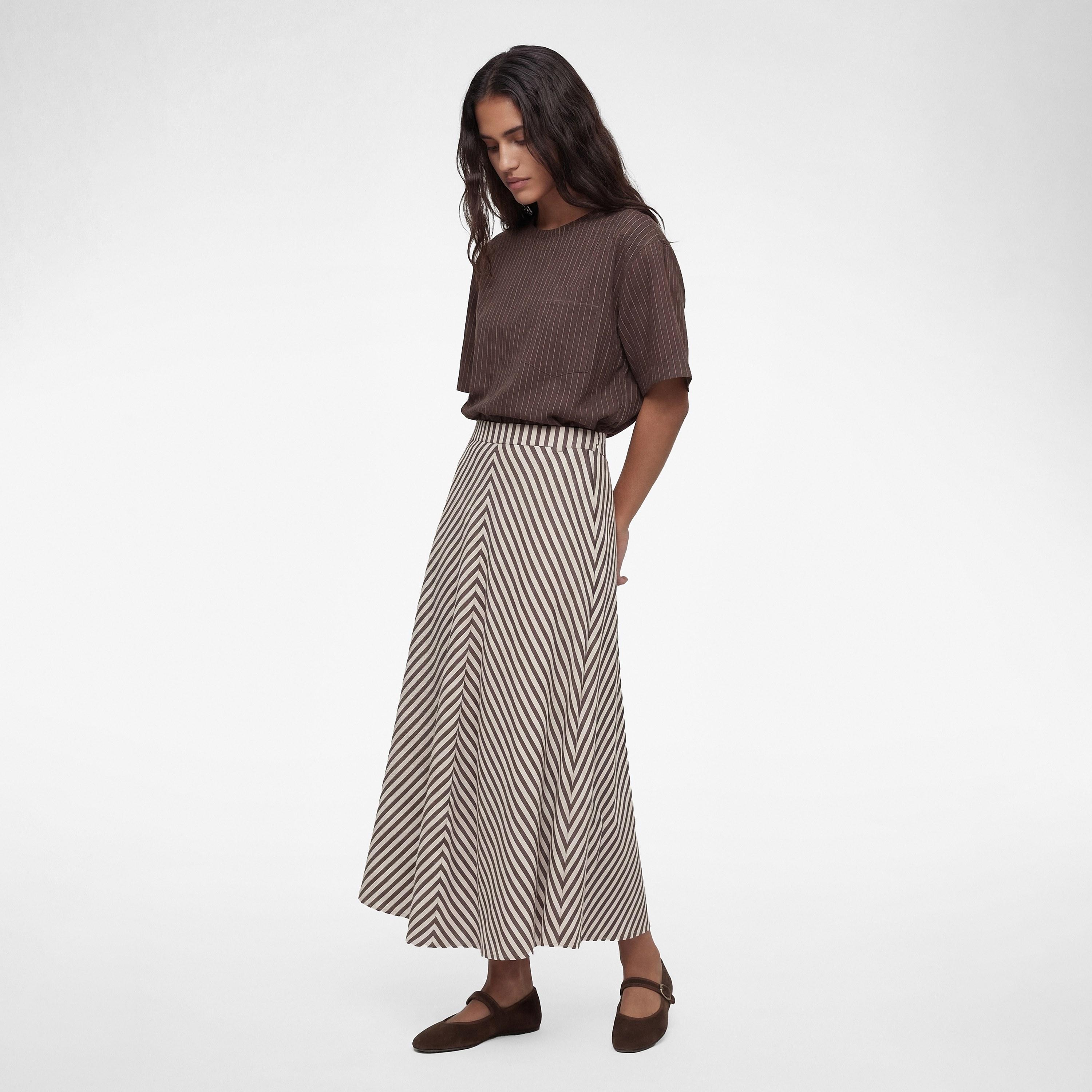 تنورة ماكسي نسائية قصة "ايه-لاين" بتصميم مخطط بلون بني من كوتون-women-clothing-bottoms-skirts-image-2
