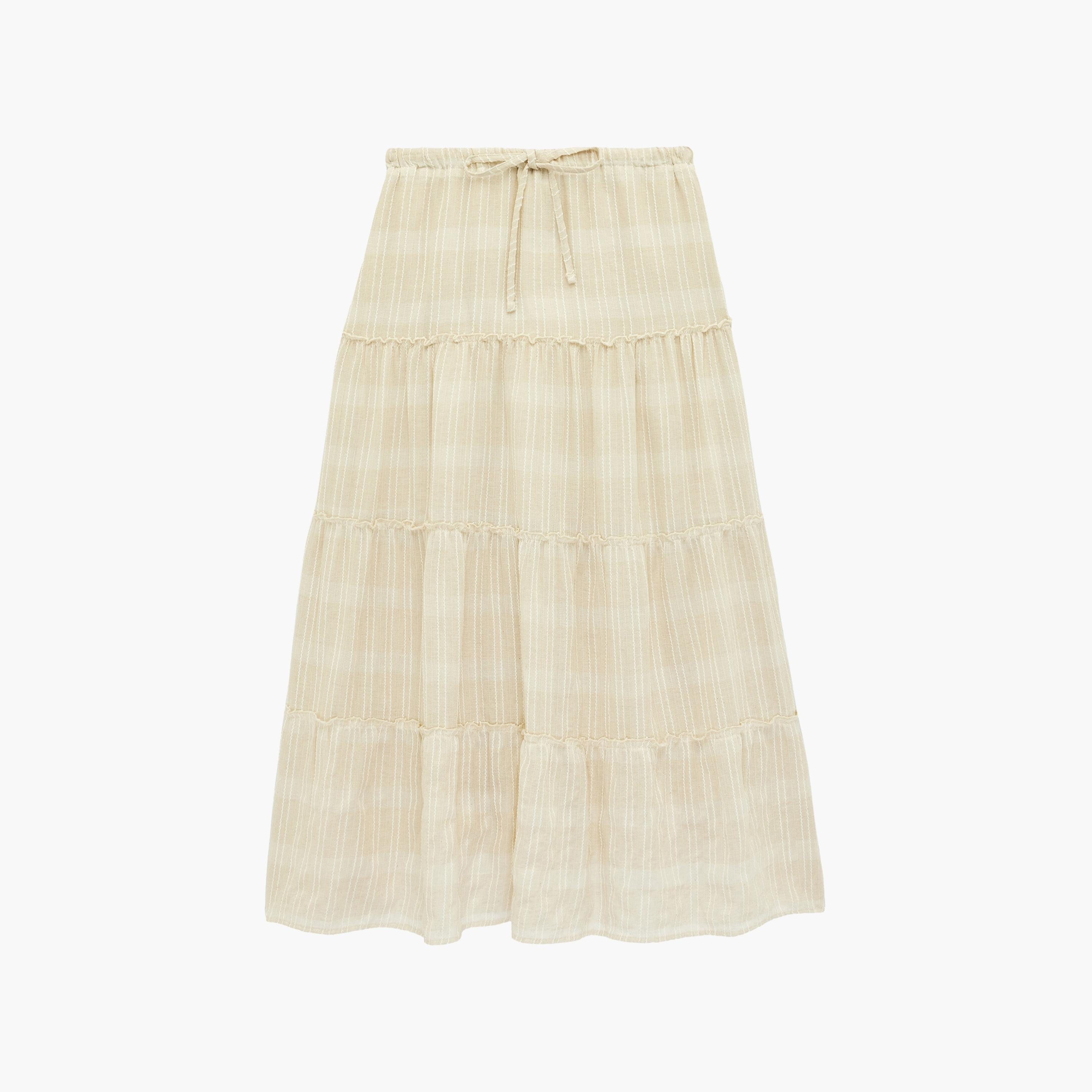 تنورة ميدي نسائية بتصميم طبقات ومخططة بلون بيج من كوتون-women-clothing-bottoms-skirts-image-6